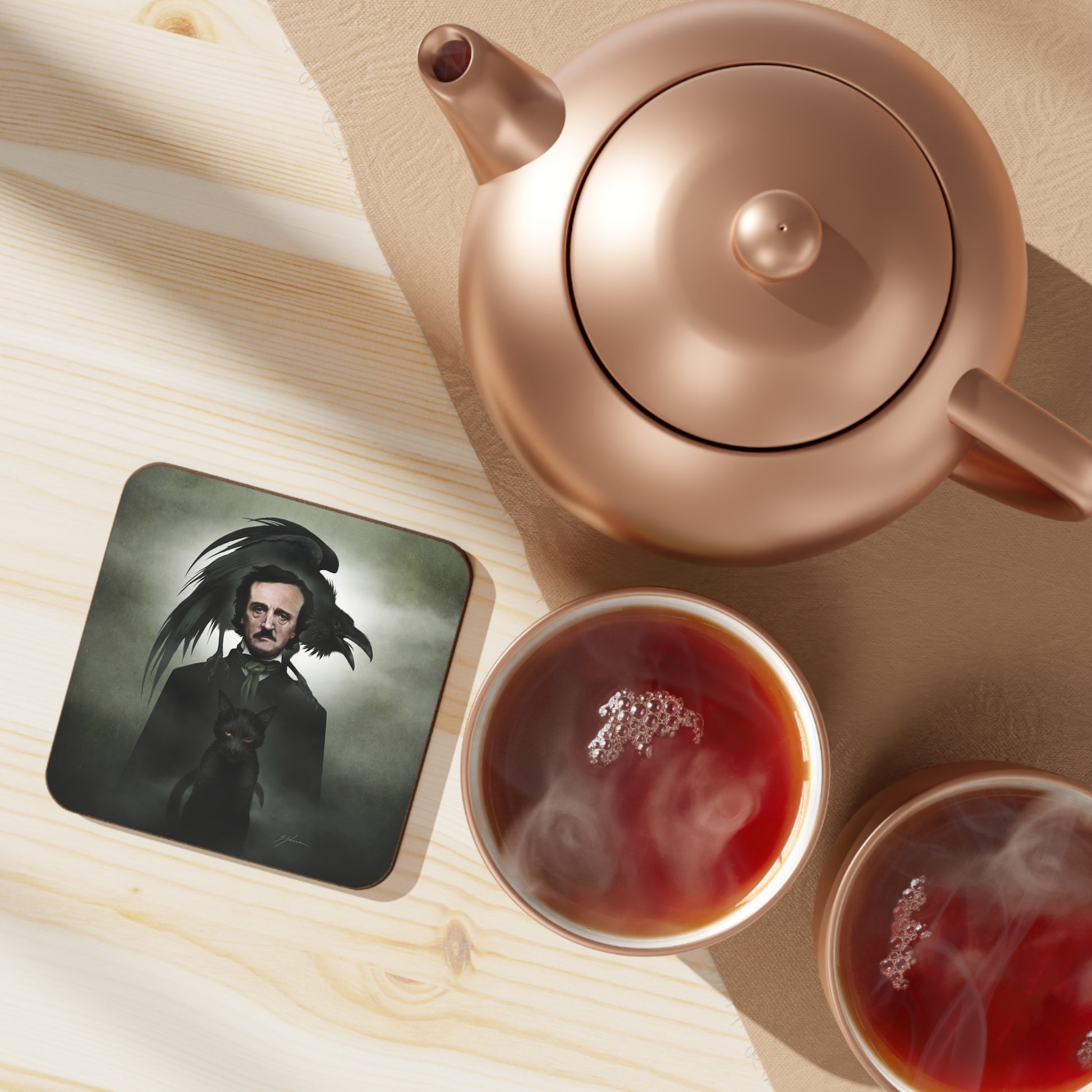 Edgar Allan Poe coaster detail — gothic horror dark art collectible by Mister Sam Shearon 