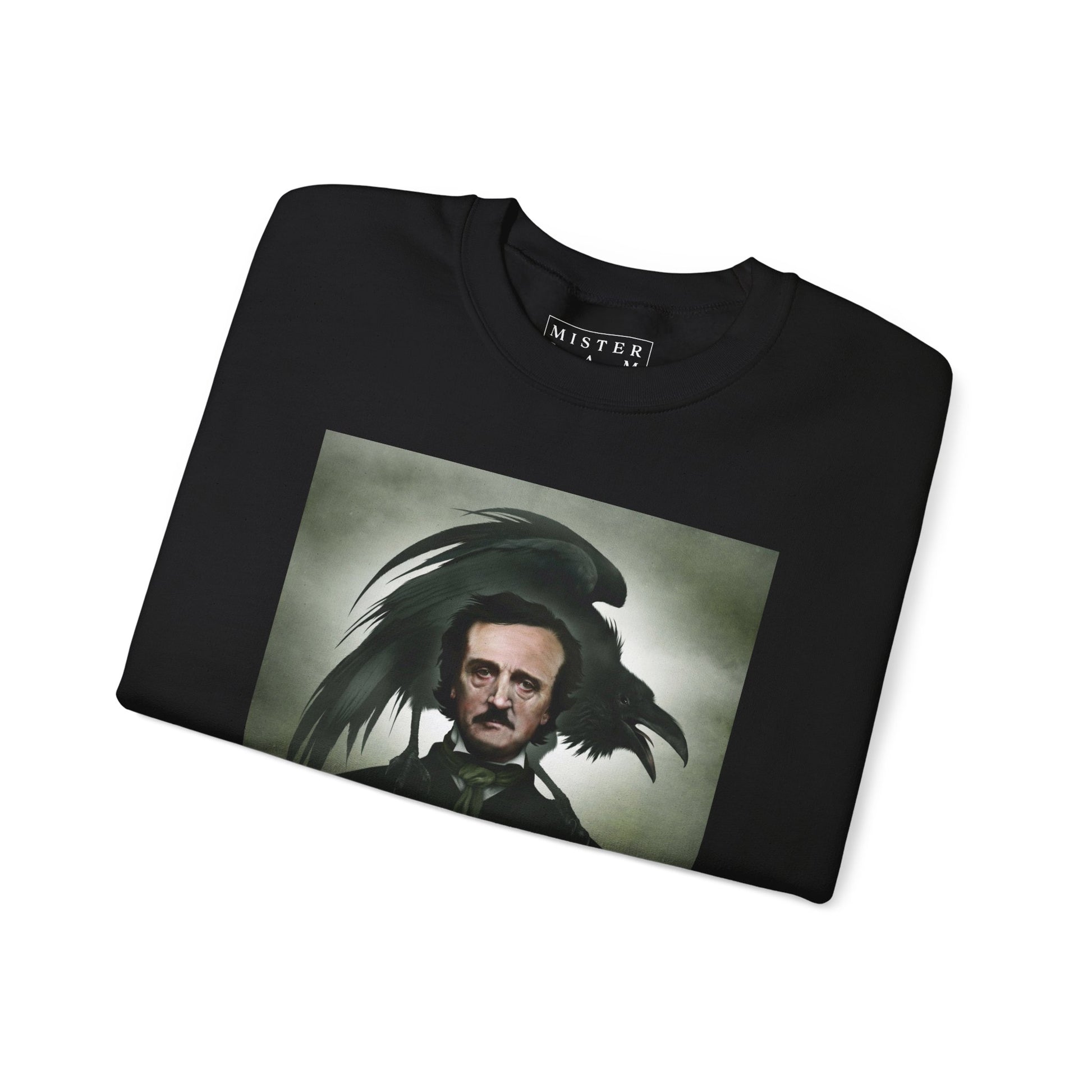 Edgar Allan Poe crewneck sweatshirt flat lay — Mister Sam Shearon dark art design