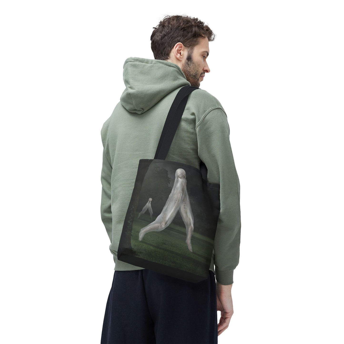 Nightcrawler 18" tote bag — paranormal cryptid dark art by Mister Sam Shearon