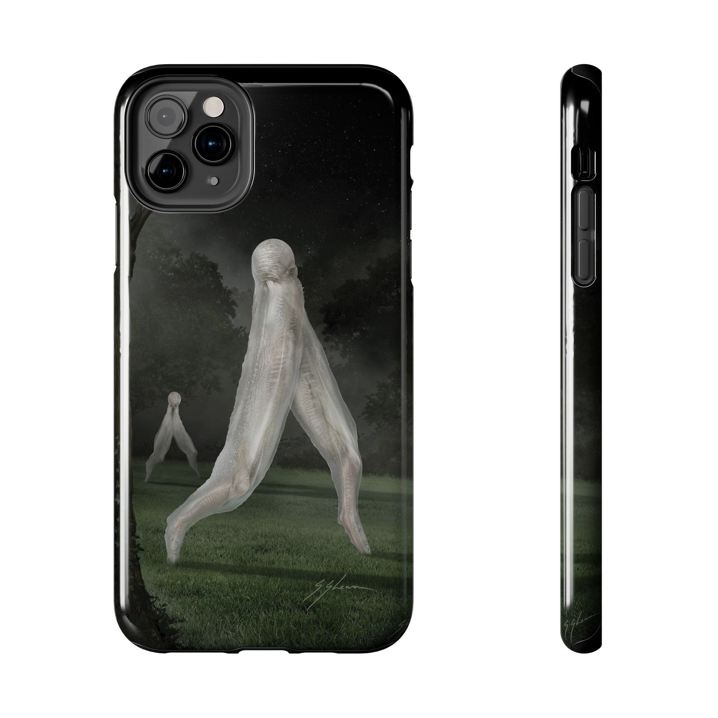 Nightcrawler phone case by Mister Sam Shearon — iPhone, Samsung, dark art, cryptid, creepypasta, paranormal, horror, human-made, non-AI. 