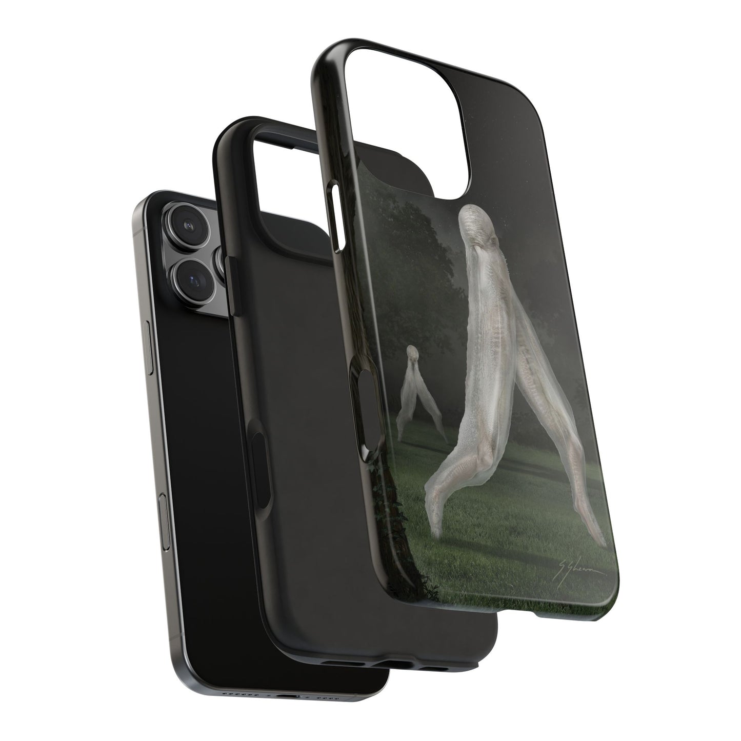 Nightcrawler phone case by Mister Sam Shearon — iPhone, Samsung, dark art, cryptid, creepypasta, paranormal, horror, human-made, non-AI. 