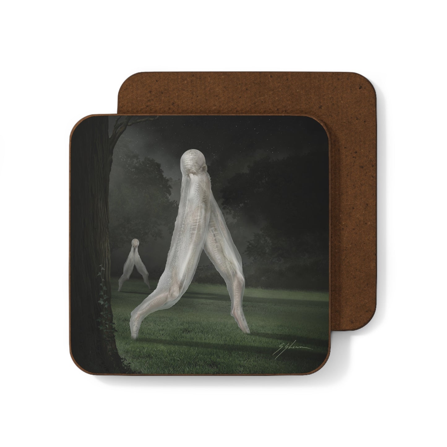 Nightcrawler hardboard coaster — original cryptid dark art by Mister Sam Shearon