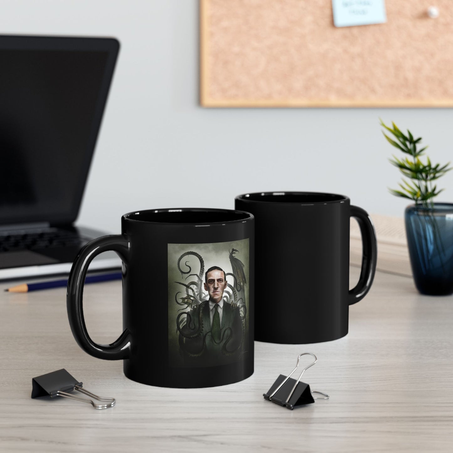 H.P. Lovecraft mug handle detail — Lovecraftian horror dark art by Mister Sam Shearon