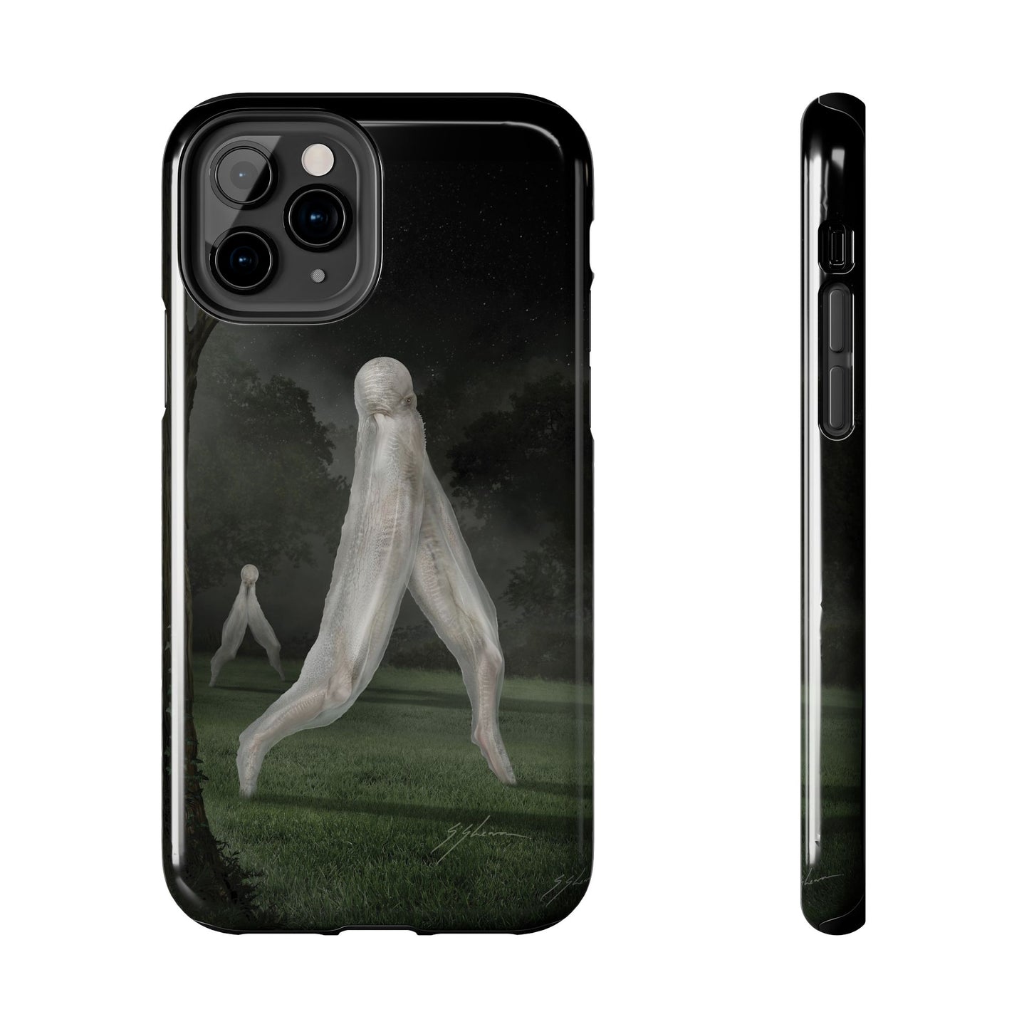 Nightcrawler phone case by Mister Sam Shearon — iPhone, Samsung, dark art, cryptid, creepypasta, paranormal, horror, human-made, non-AI. 