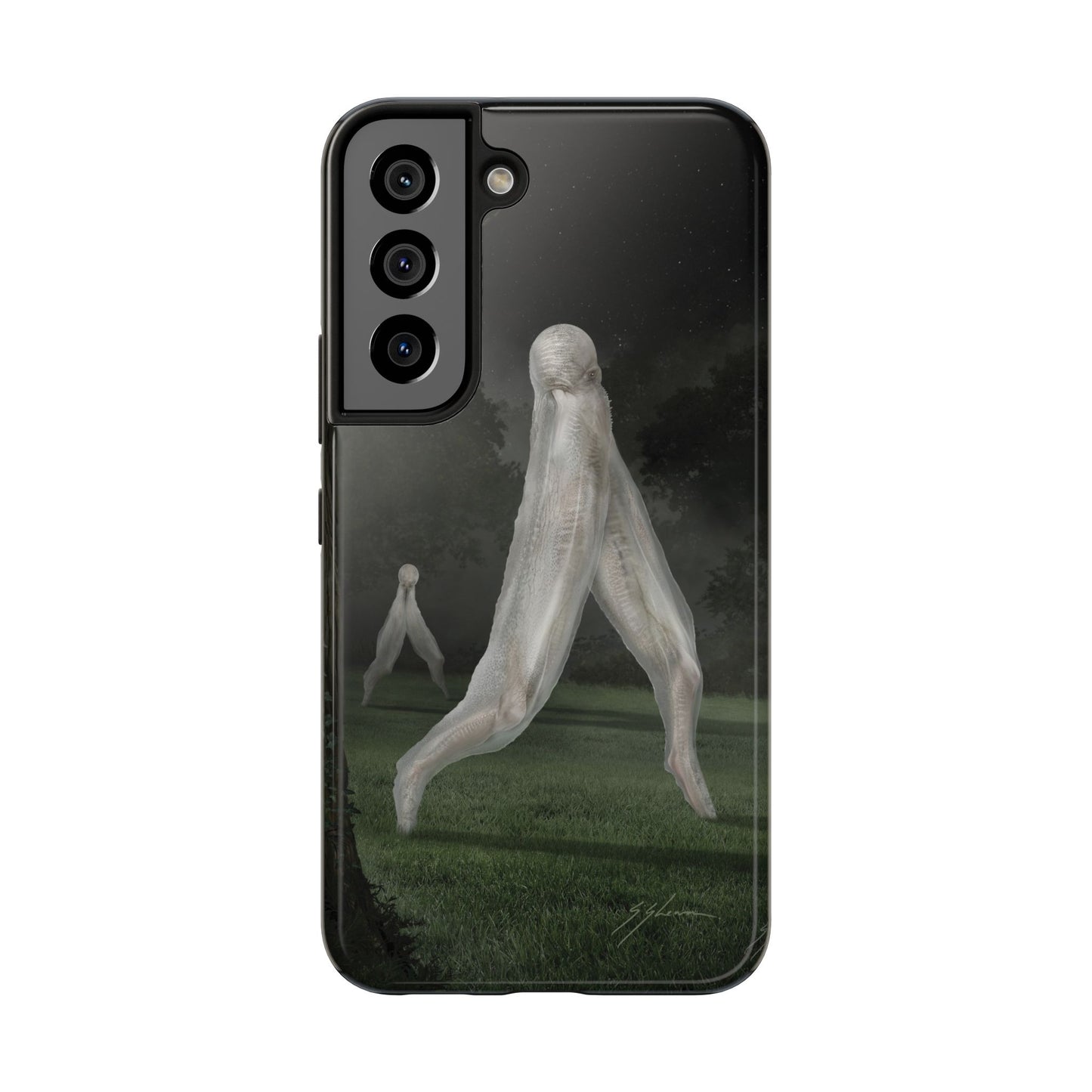 Nightcrawler phone case by Mister Sam Shearon — iPhone, Samsung, dark art, cryptid, creepypasta, paranormal, horror, human-made, non-AI. 