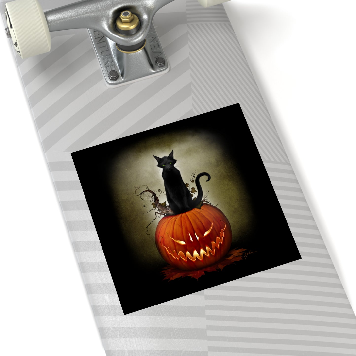 Cat O' Lantern indoor outdoor sticker — gothic black cat design by Mister Sam Shearon