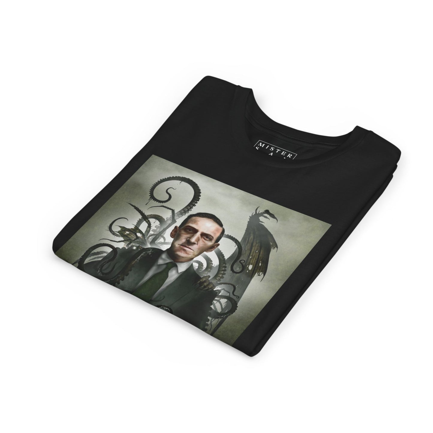 H.P. Lovecraft kids t-shirt front view — Cthulhu eldritch horror dark art by Mister Sam Shearon