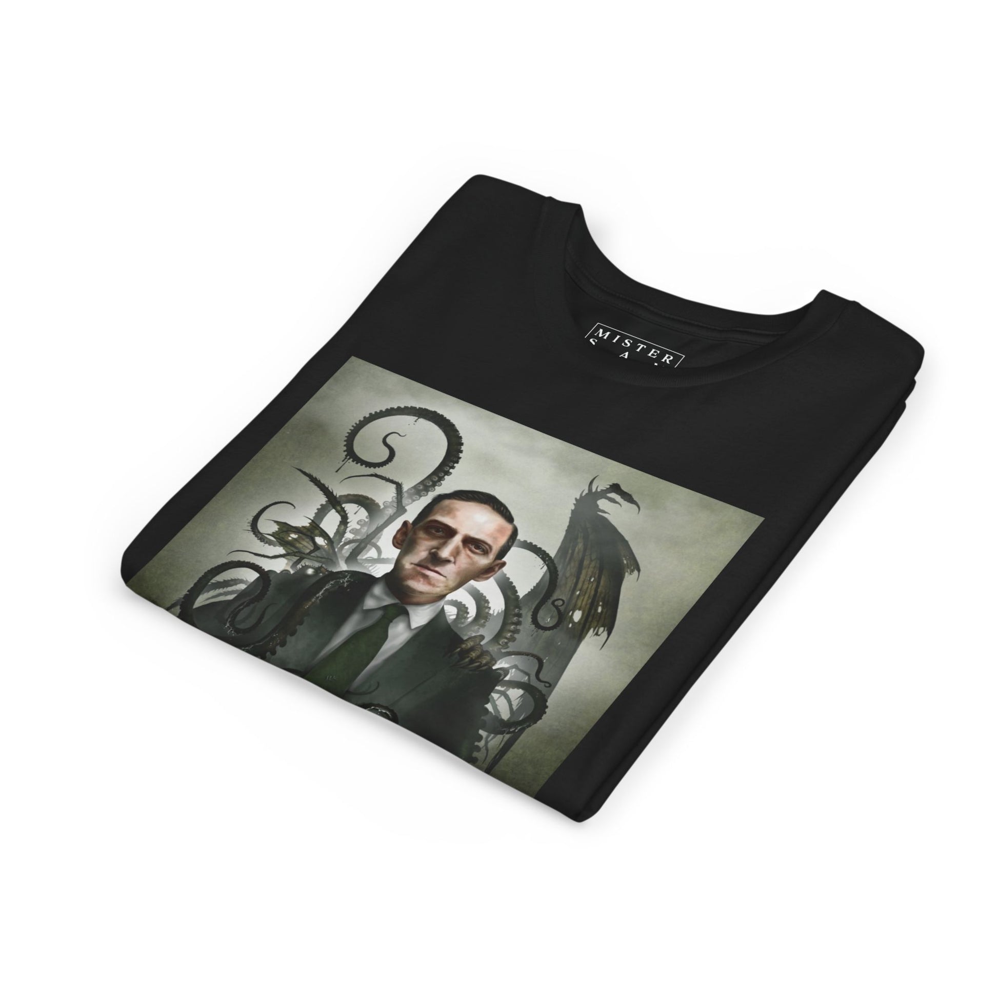 H.P. Lovecraft kids t-shirt front view — Cthulhu eldritch horror dark art by Mister Sam Shearon