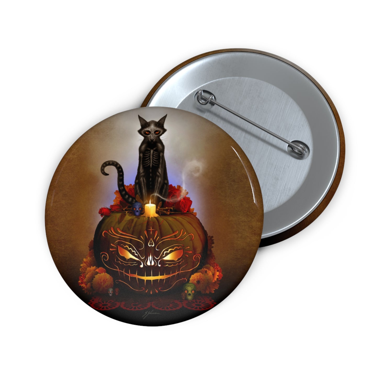 Día De Los Meowtos pin button 2.25" — glossy UV resistant metal dark art collectible