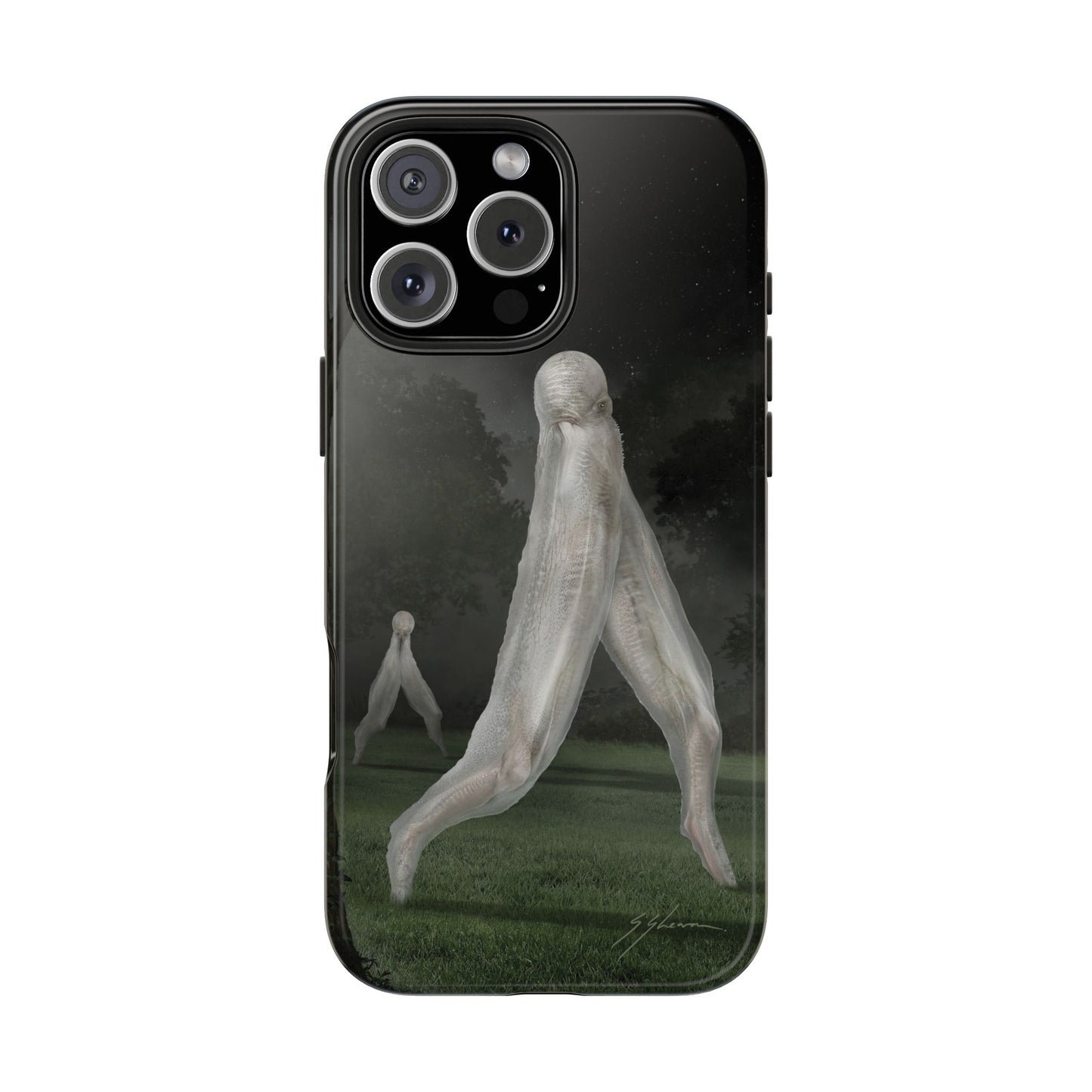 Nightcrawler phone case by Mister Sam Shearon — iPhone, Samsung, dark art, cryptid, creepypasta, paranormal, horror, human-made, non-AI. 