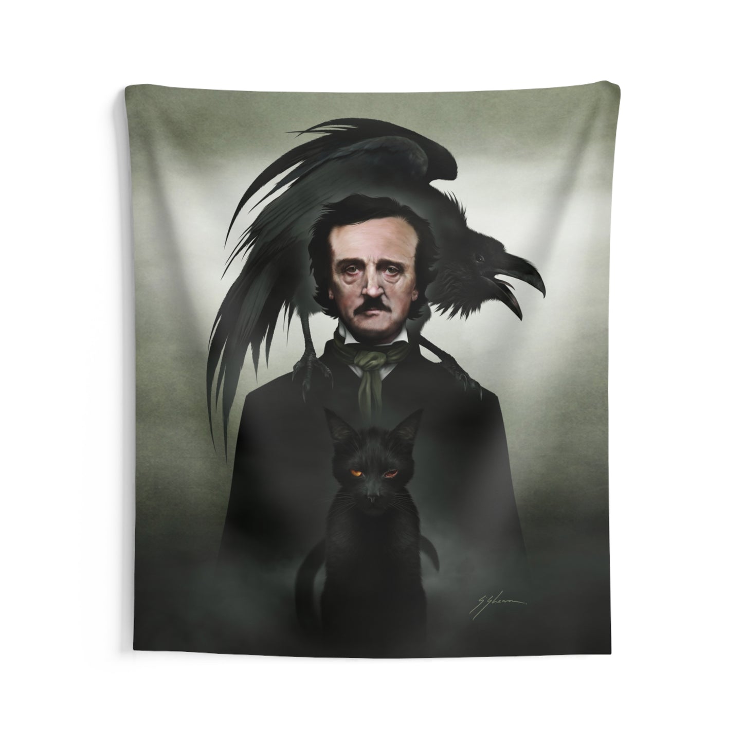 Edgar Allan Poe wall tapestry — Mister Sam Shearon gothic horror dark art home decor
