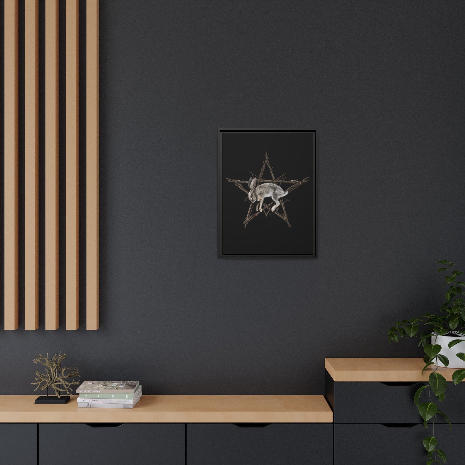 Fallen Star framed canvas lifestyle shot — dark art by Mister Sam Shearon 
