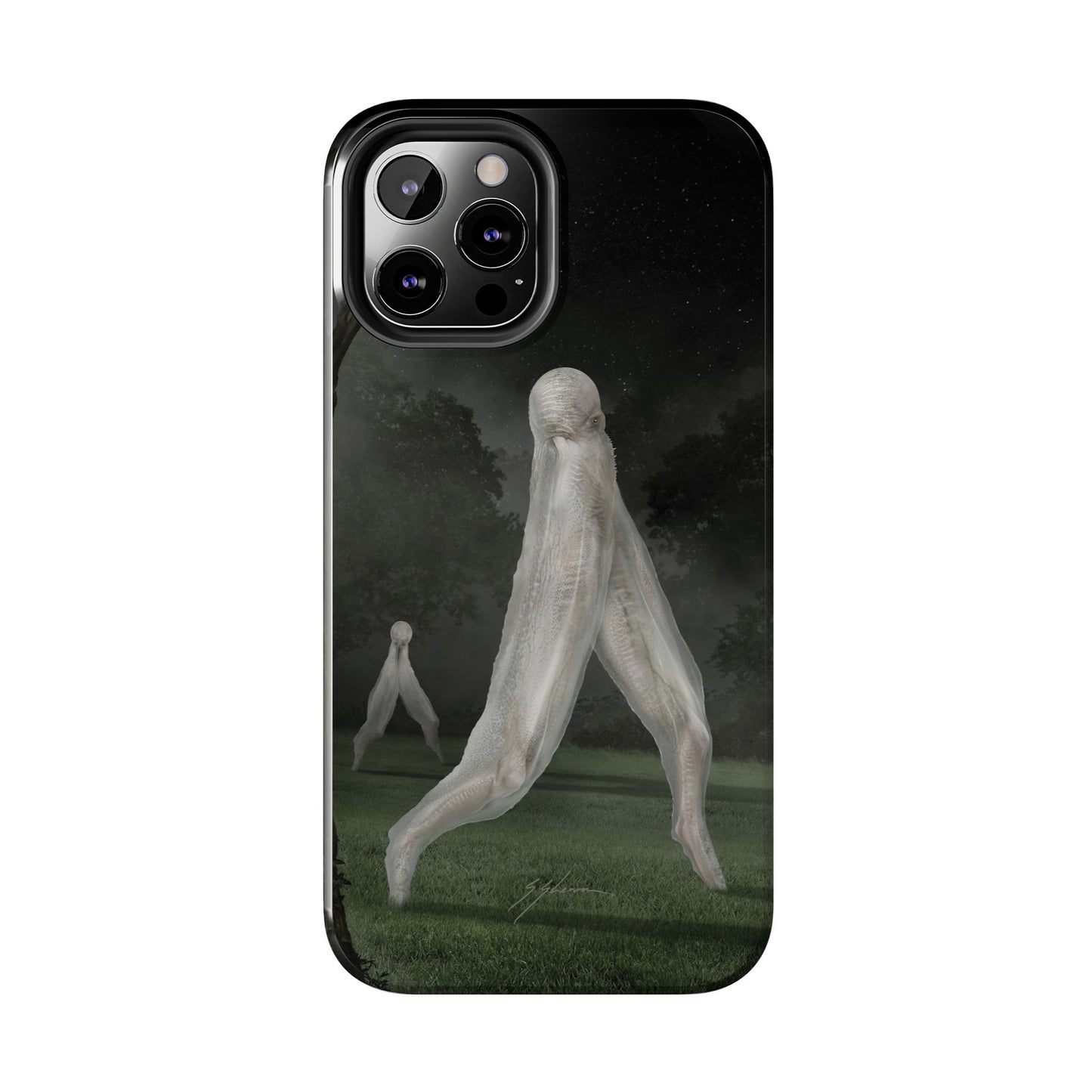 Nightcrawler phone case by Mister Sam Shearon — iPhone, Samsung, dark art, cryptid, creepypasta, paranormal, horror, human-made, non-AI. 