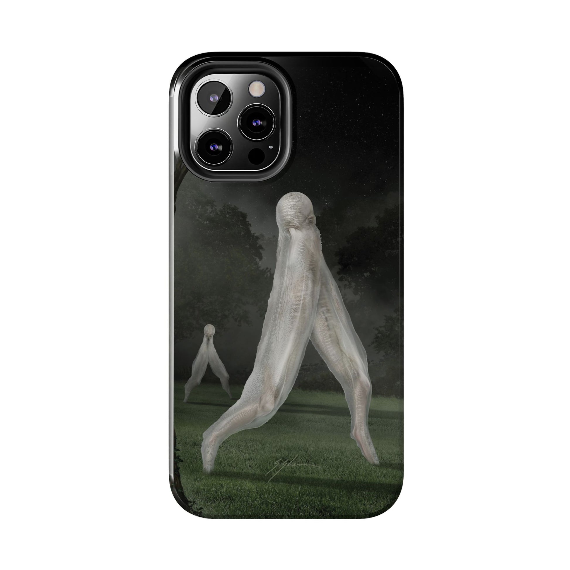 Nightcrawler phone case by Mister Sam Shearon — iPhone, Samsung, dark art, cryptid, creepypasta, paranormal, horror, human-made, non-AI. 