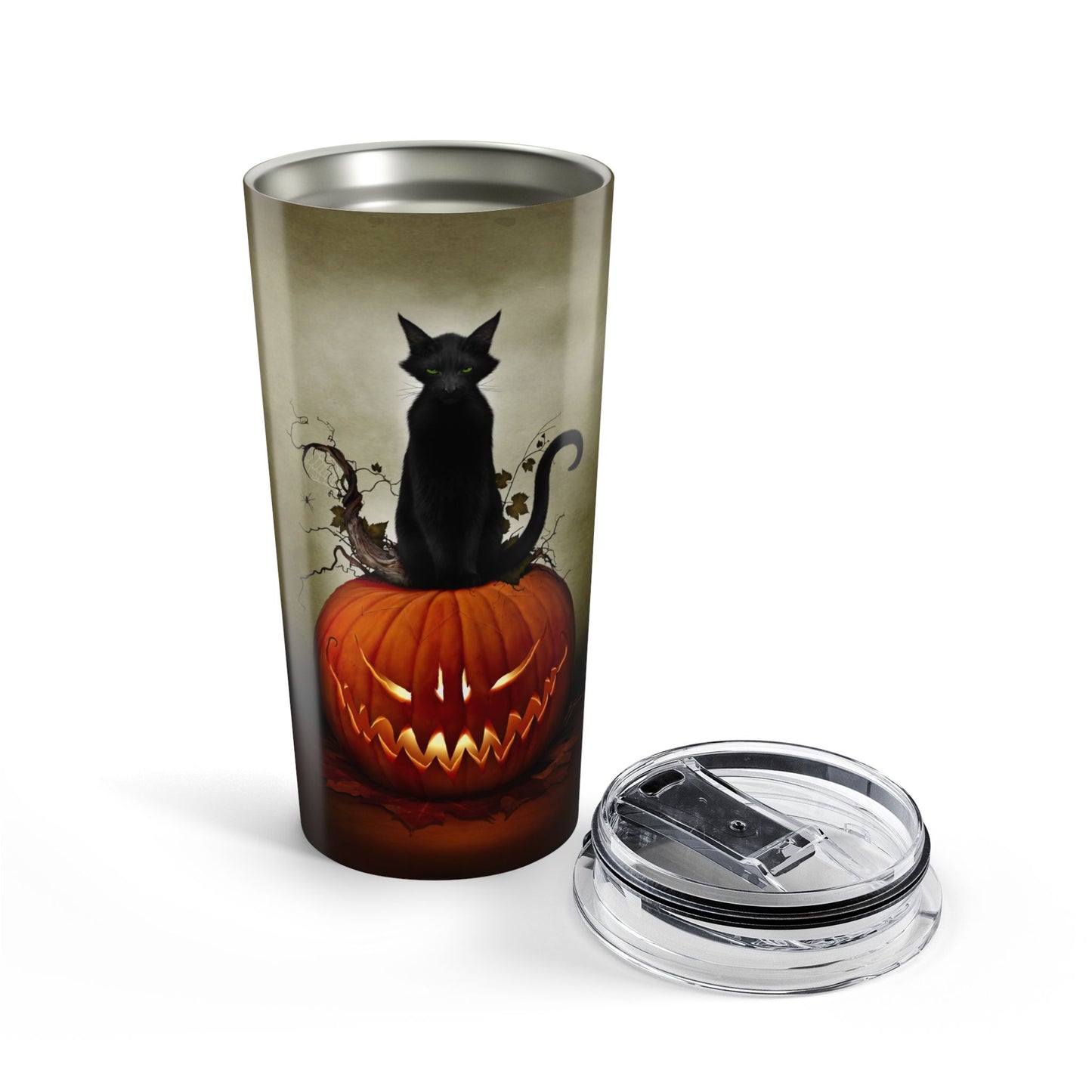 Cat O' Lantern tumbler 20oz — Mister Sam Shearon Halloween dark art, stainless steel