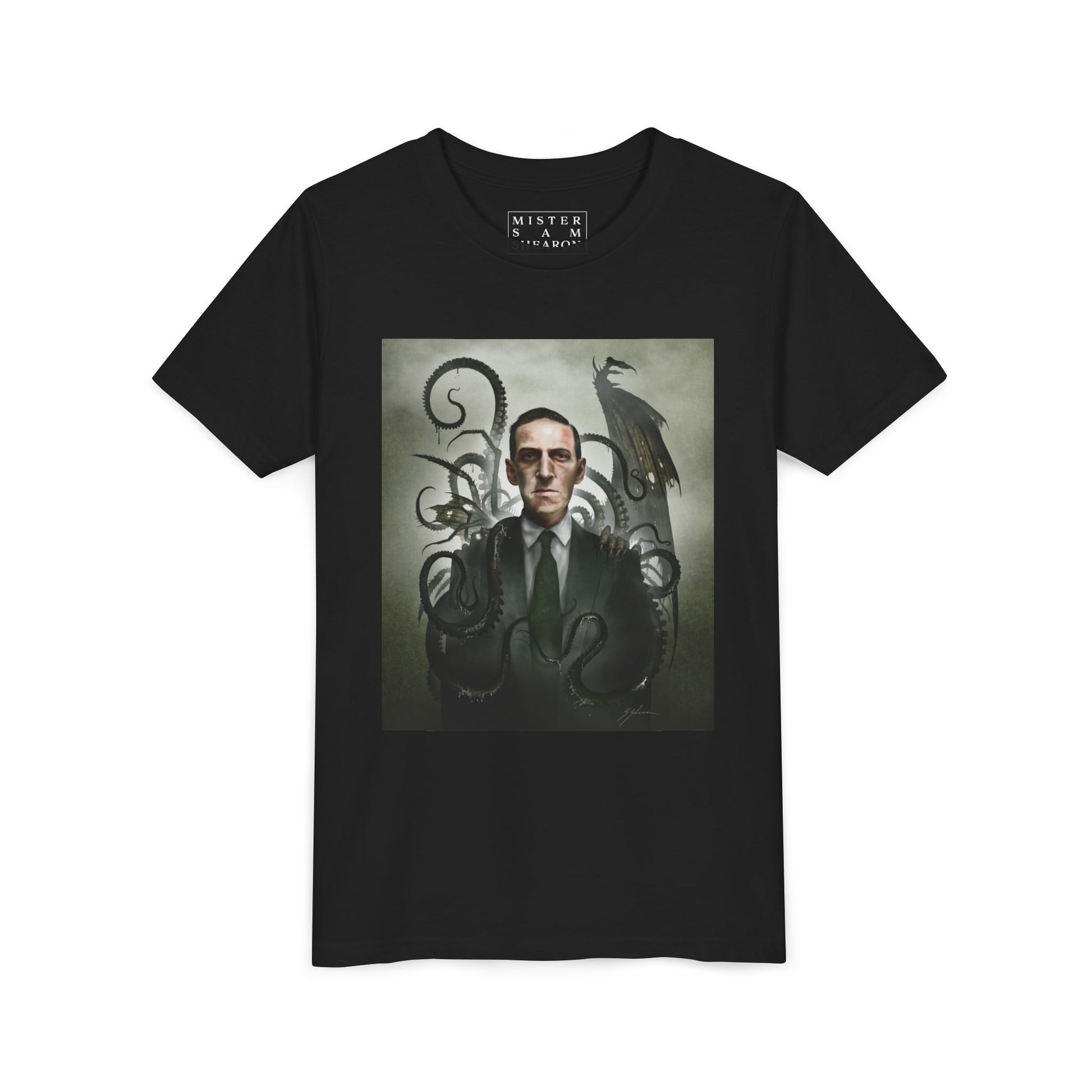 H.P. Lovecraft youth tee — original cosmic horror dark art portrait by Mister Sam Shearon