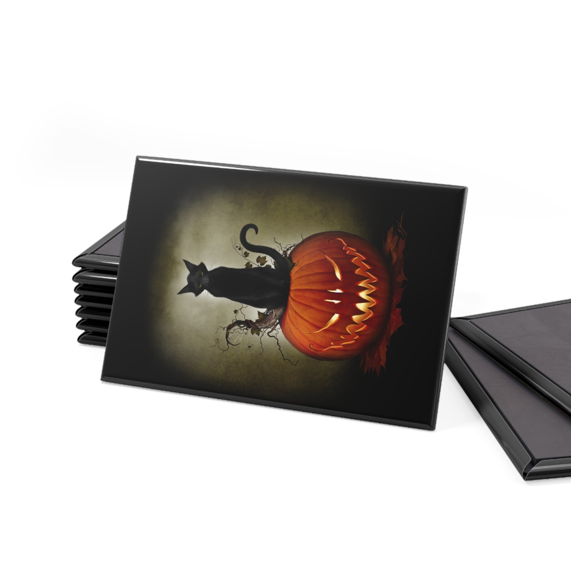 Cat O' Lantern button magnet detail — original dark art by Mister Sam Shearon 