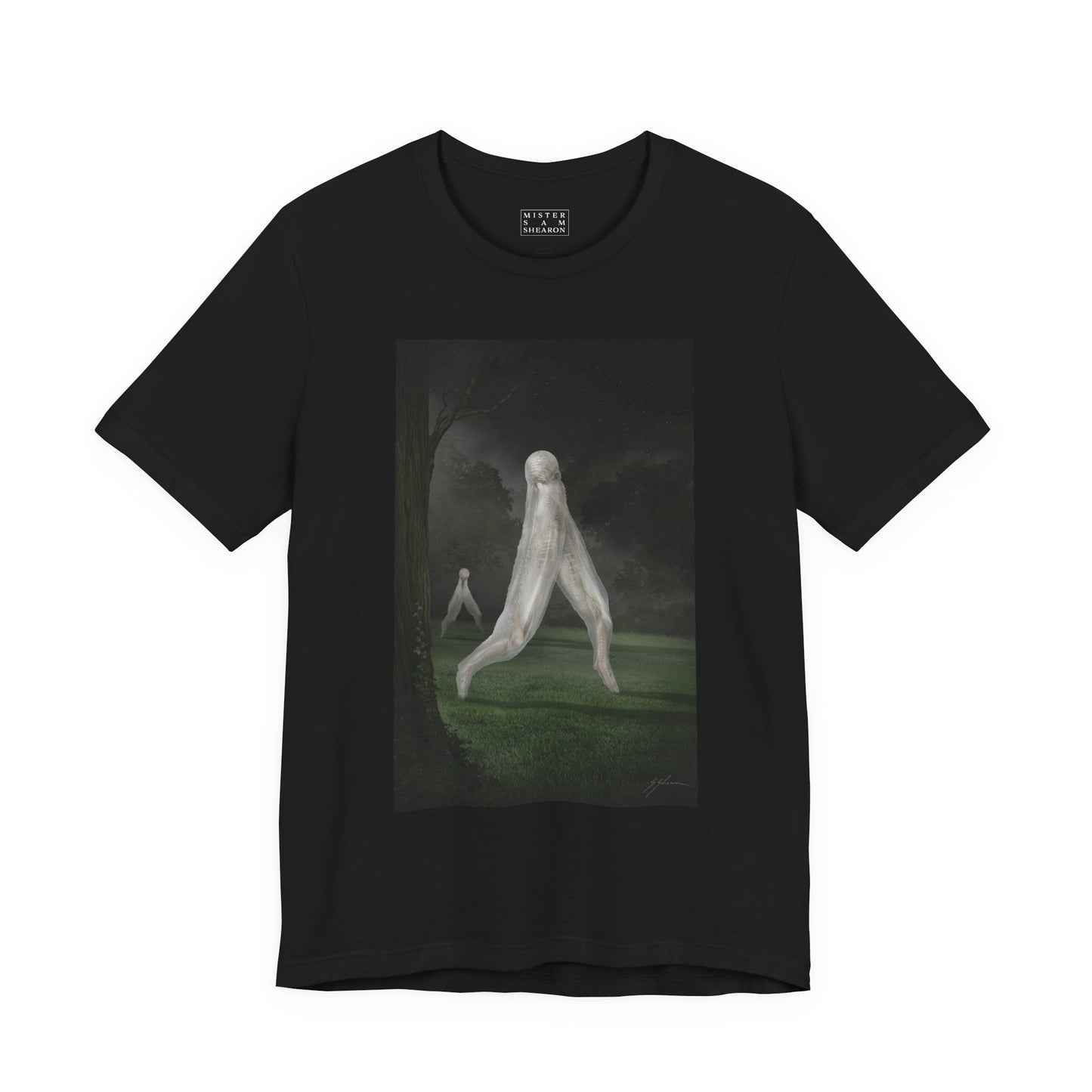 Nightcrawler t-shirt by Mister Sam Shearon — dark art, cryptid, creepypasta, paranormal, horror, human-made, non-AI.