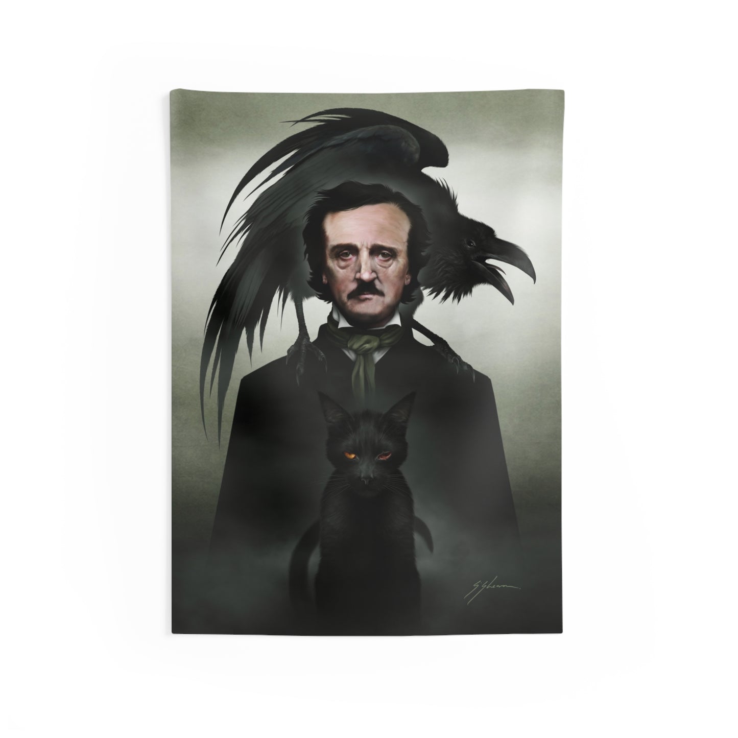 Edgar Allan Poe indoor wall tapestry — original gothic dark art by Mister Sam Shearon