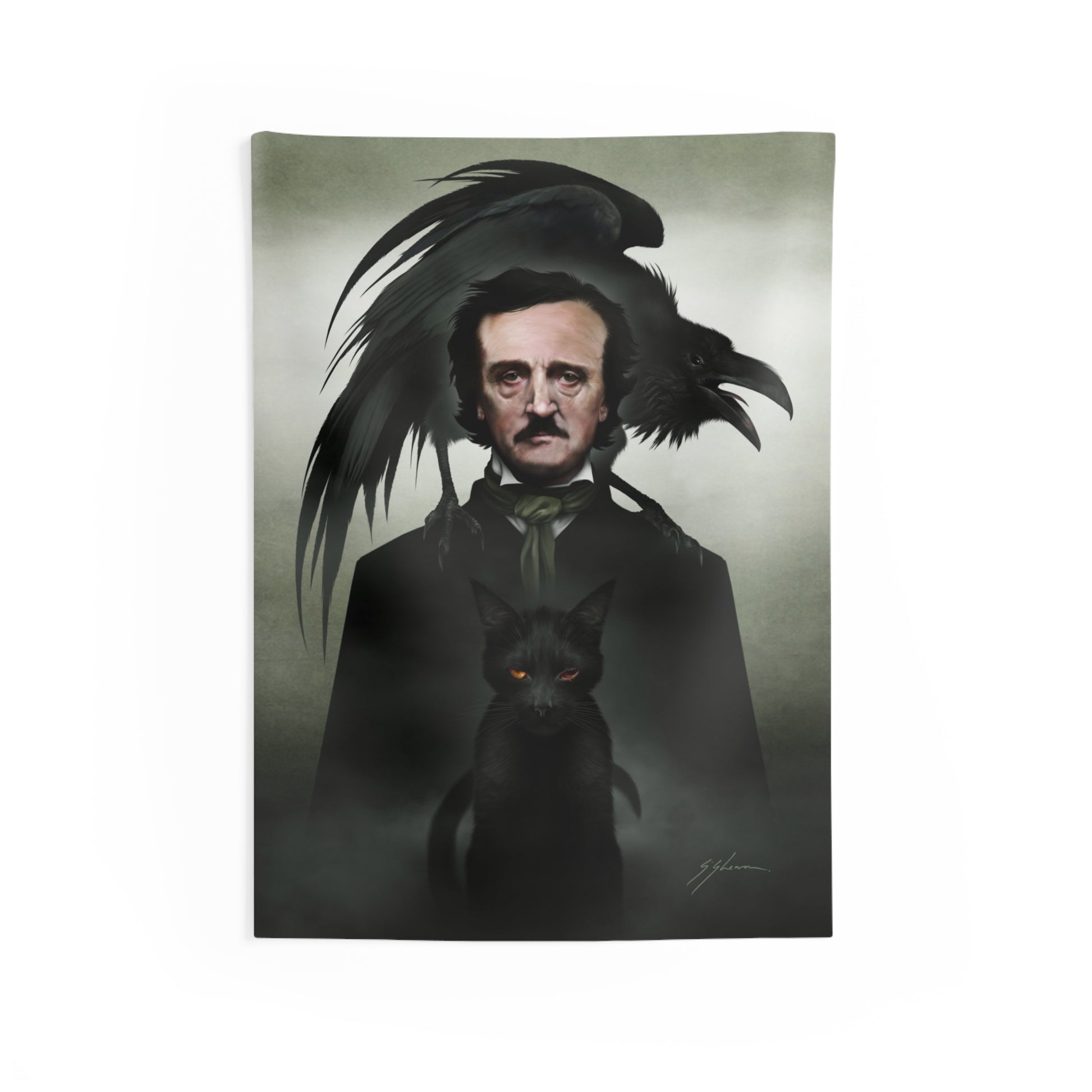 Edgar Allan Poe indoor wall tapestry — original gothic dark art by Mister Sam Shearon