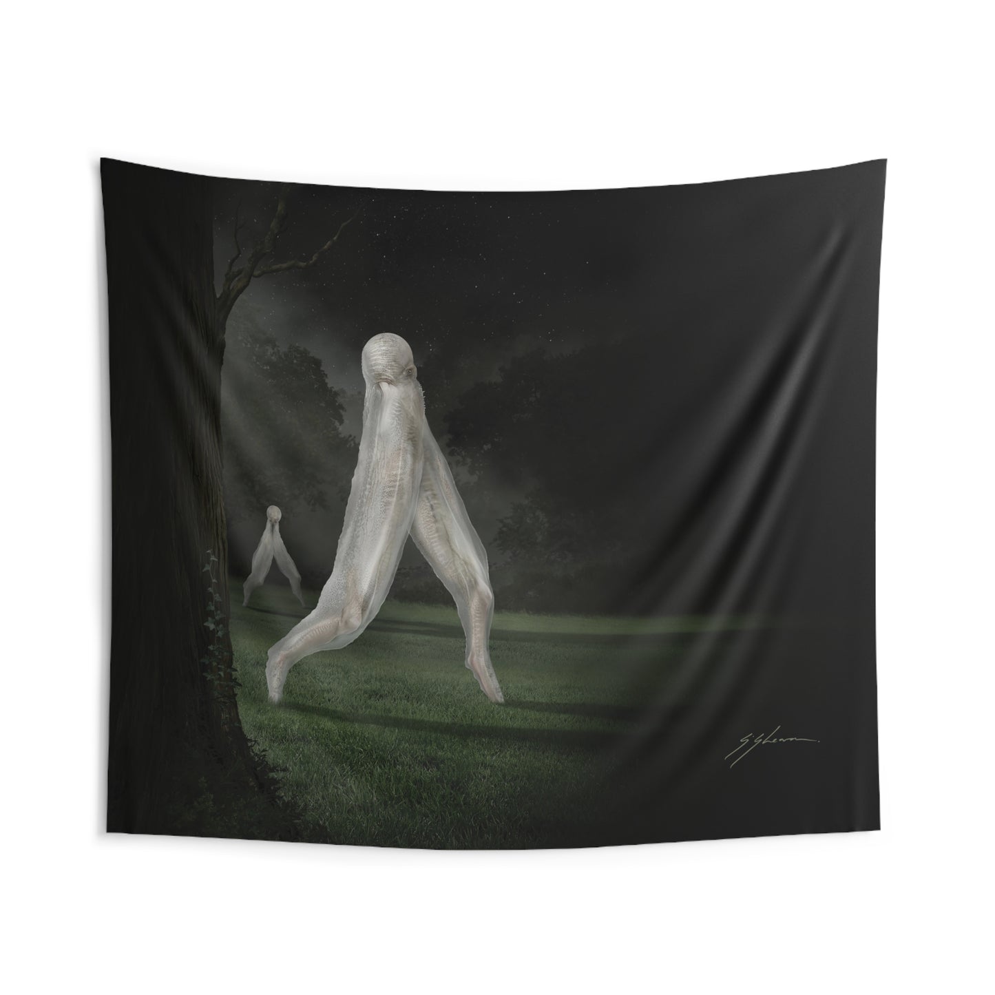 Nightcrawler tapestry — gothic cryptid art by Mister Sam Shearon, indoor wall hanging