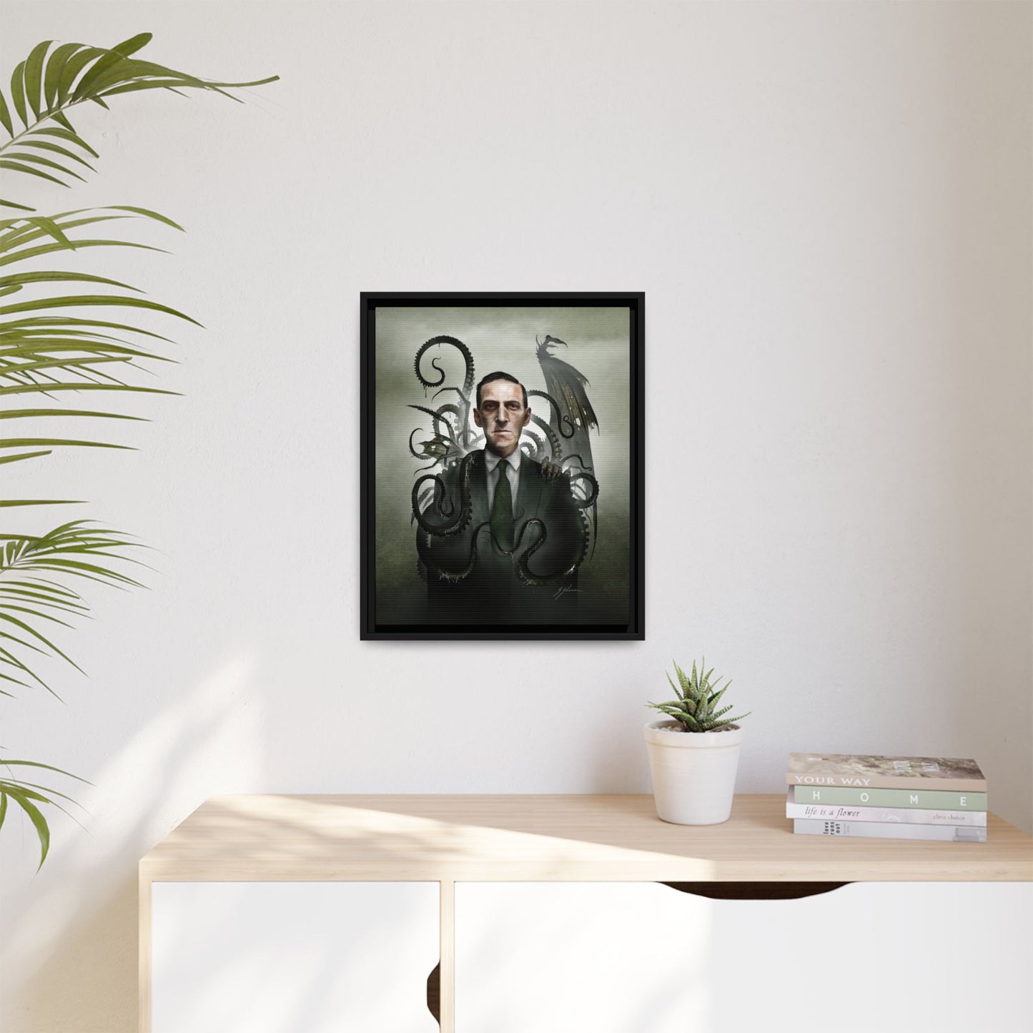 H.P. Lovecraft canvas living room — eldritch framed print by Mister Sam Shearon