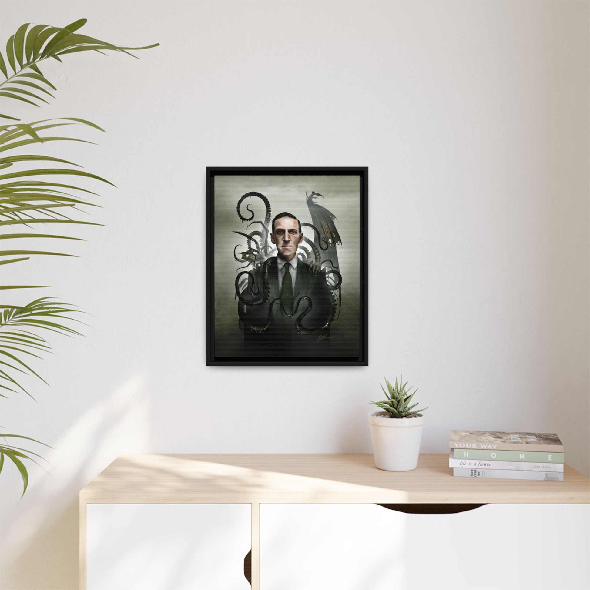 H.P. Lovecraft canvas living room — eldritch framed print by Mister Sam Shearon