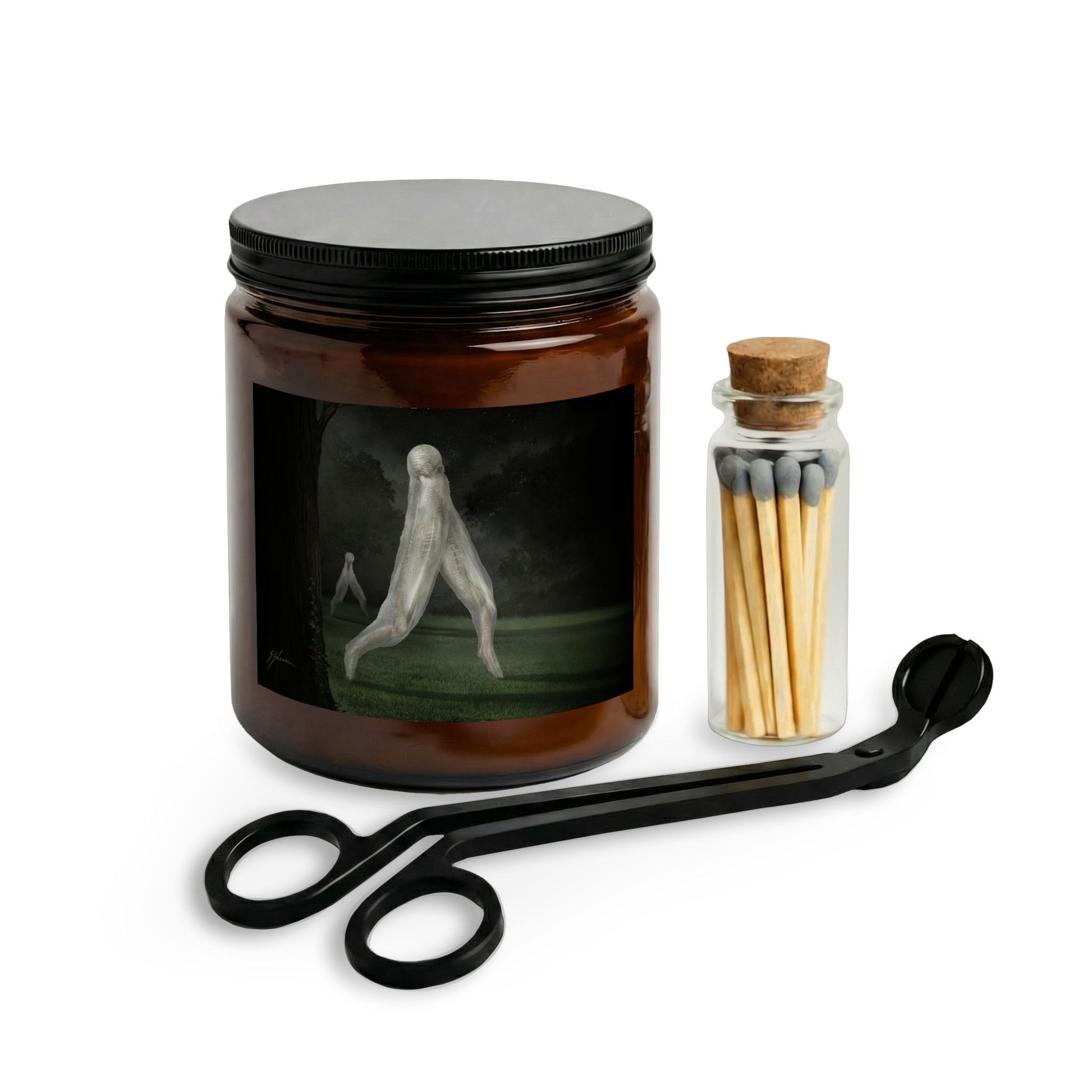 Nightcrawler candle set with matches and wick trimmer — Mister Sam Shearon cryptid dark art collection