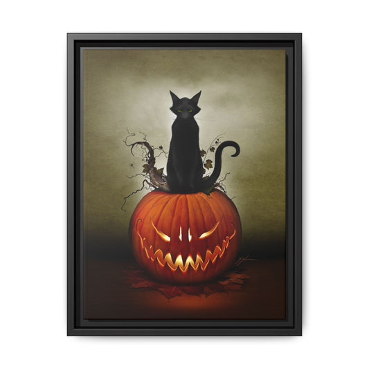 Cat O' Lantern framed canvas print — original Halloween dark art by Mister Sam Shearon
