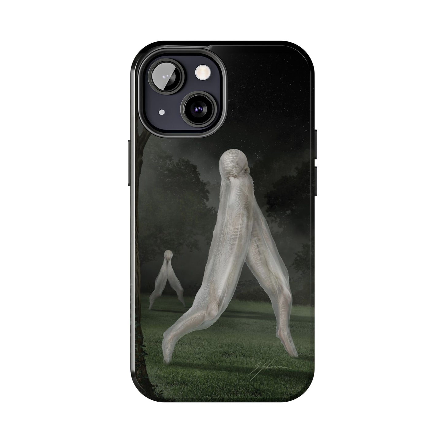 Nightcrawler phone case by Mister Sam Shearon — iPhone, Samsung, dark art, cryptid, creepypasta, paranormal, horror, human-made, non-AI. 