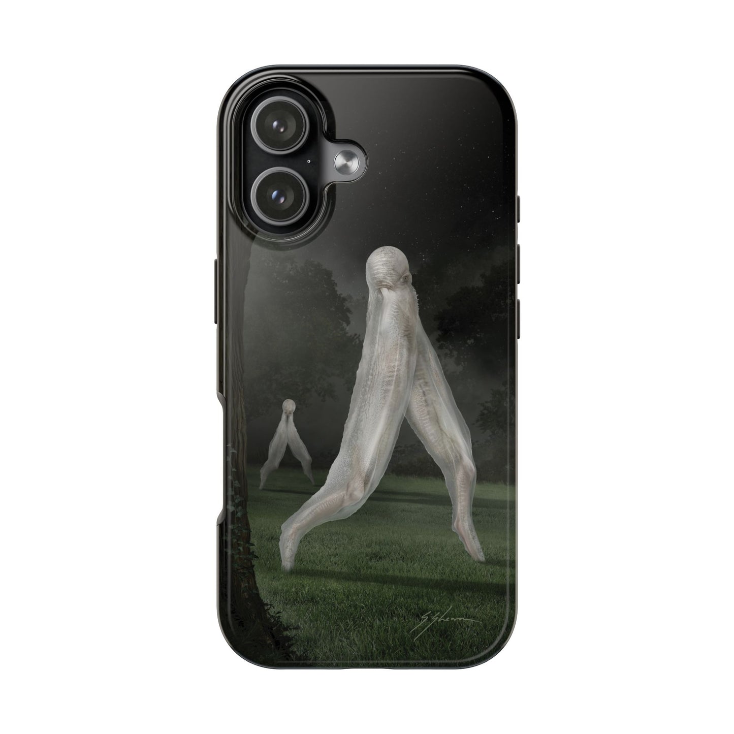 Nightcrawler phone case by Mister Sam Shearon — iPhone, Samsung, dark art, cryptid, creepypasta, paranormal, horror, human-made, non-AI. 