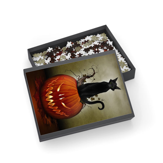 Cat O' Lantern Halloween dark art puzzle — 1000-piece gothic horror jigsaw by Mister Sam Shearon