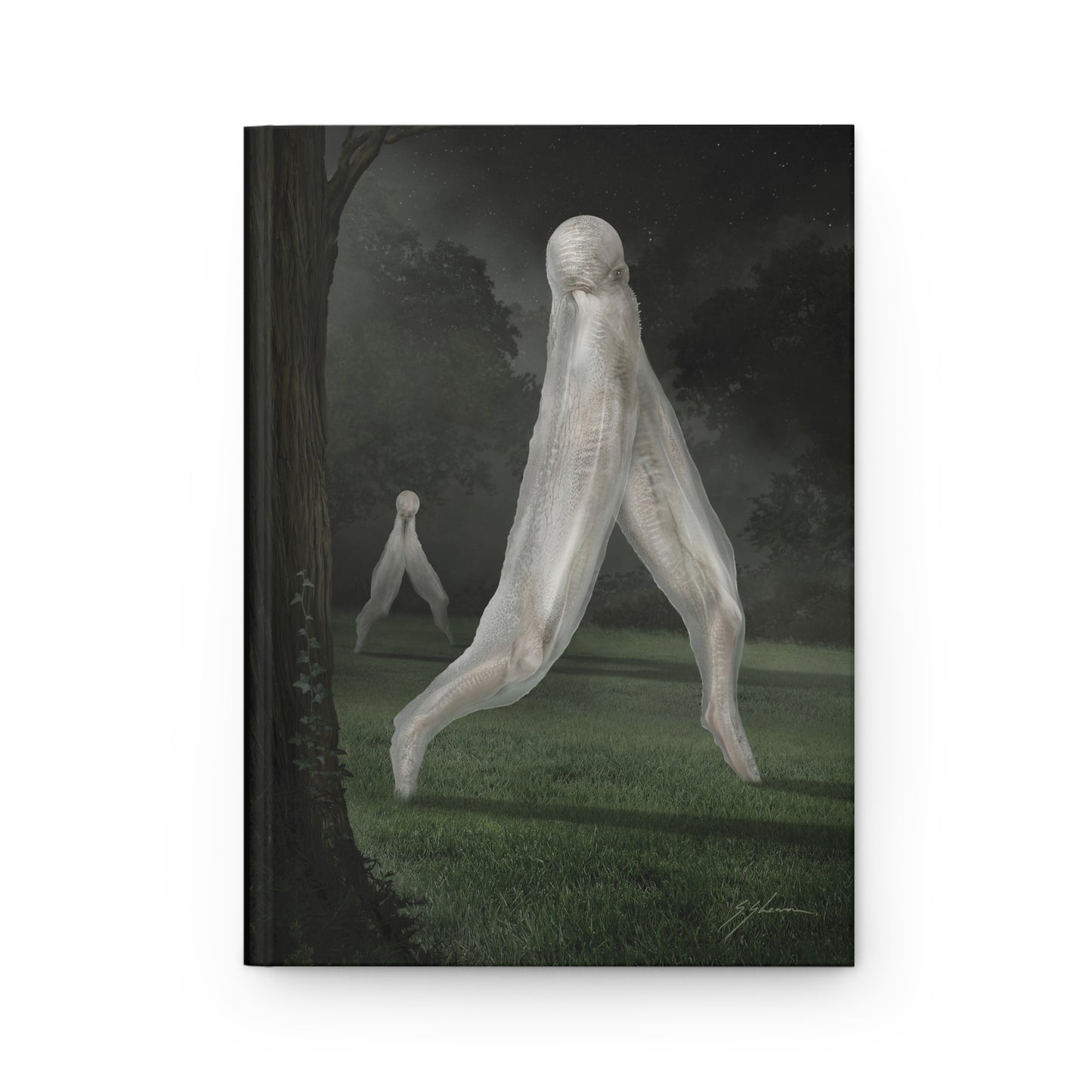 Nightcrawler hardcover journal flat lay — cryptid dark art by Mister Sam Shearon