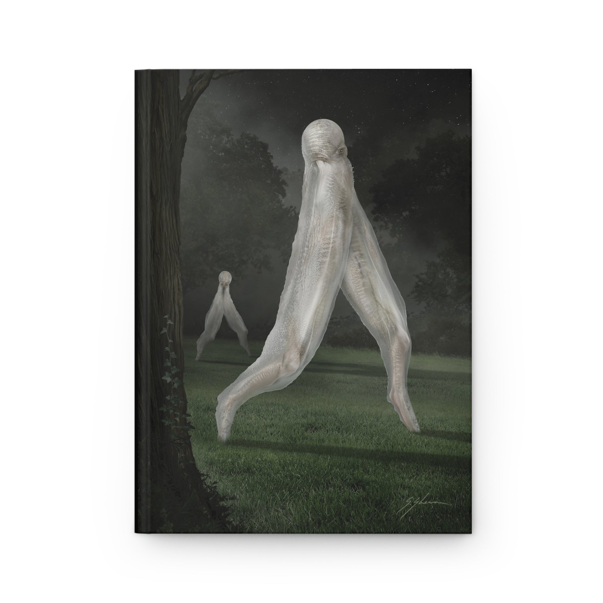 Nightcrawler hardcover journal flat lay — cryptid dark art by Mister Sam Shearon