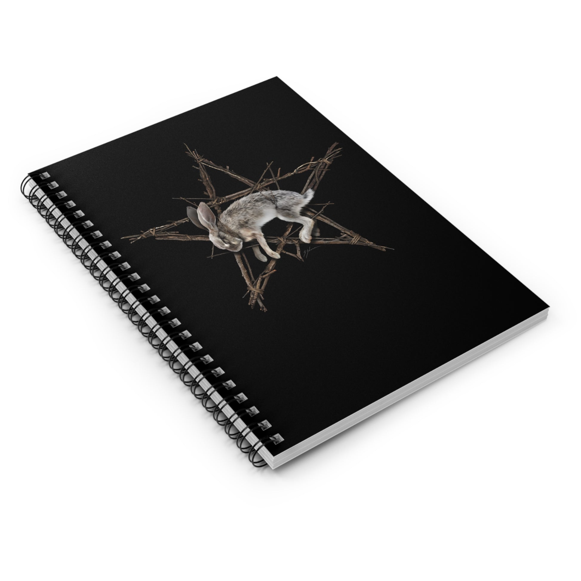 Fallen Star spiral notebook open pages — gothic witchcraft stationery by Mister Sam Shearon