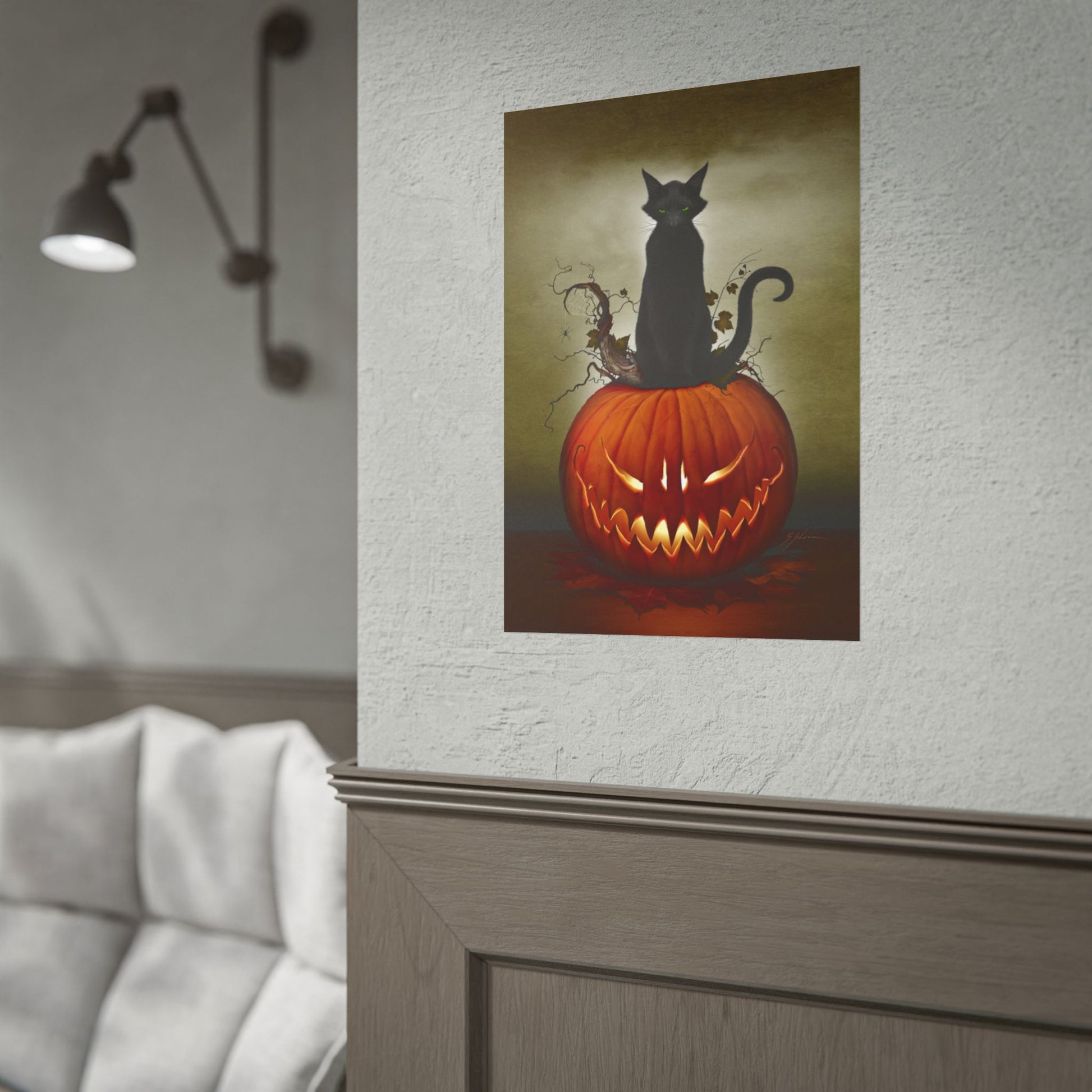 Cat O' Lantern poster detail — Halloween cat dark art by Mister Sam Shearon