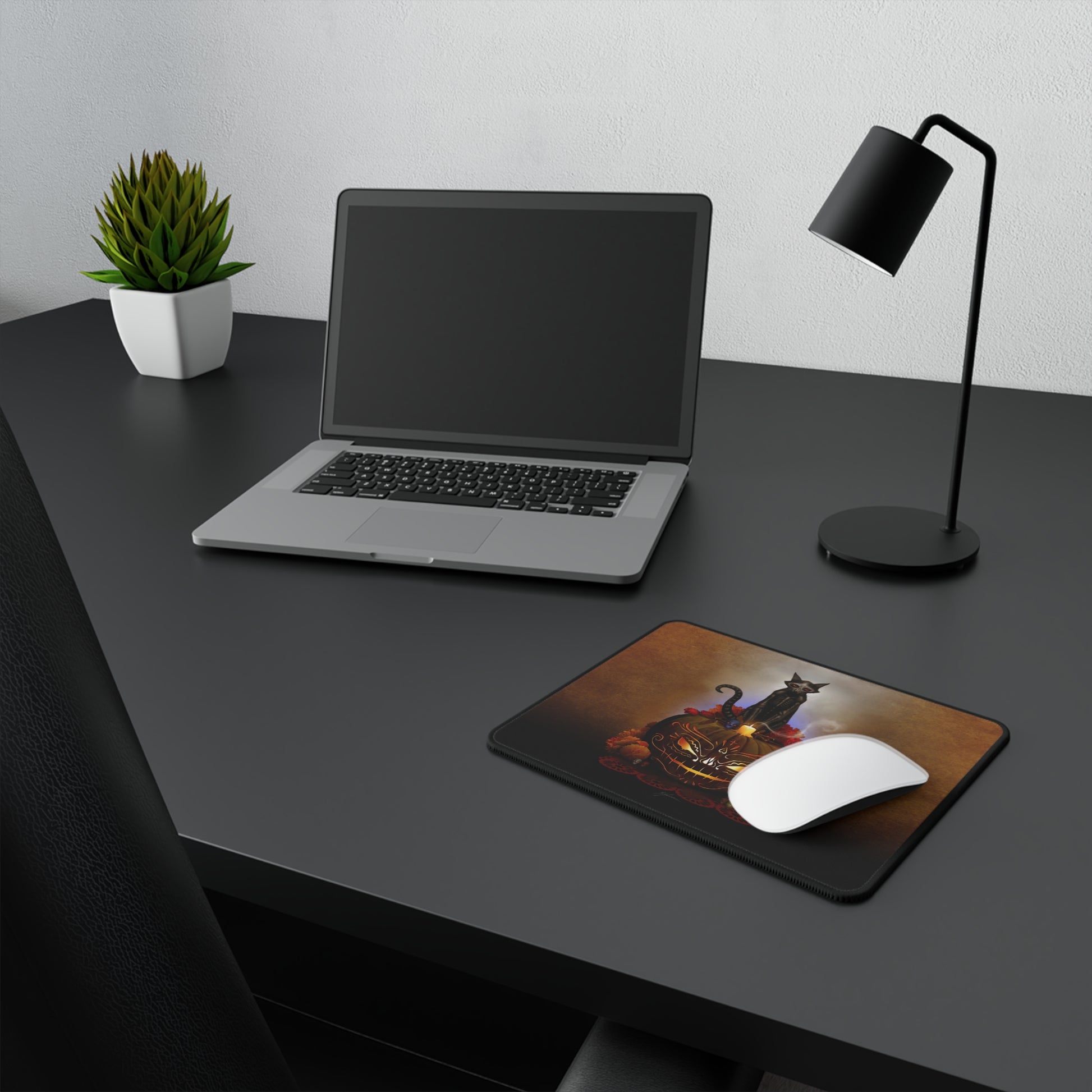Día De Los Meowtos mouse pad lifestyle — original Day of the Dead art by Mister Sam Shearon