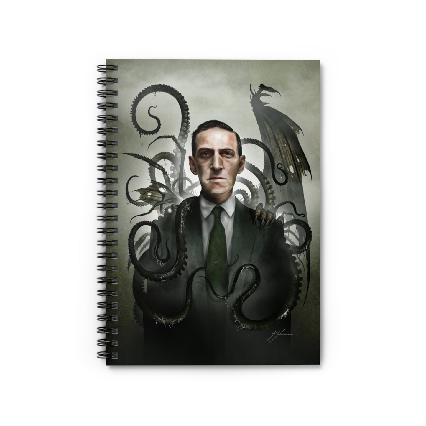 H.P. Lovecraft spiral notebook — original cosmic horror dark art portrait by Mister Sam Shearon