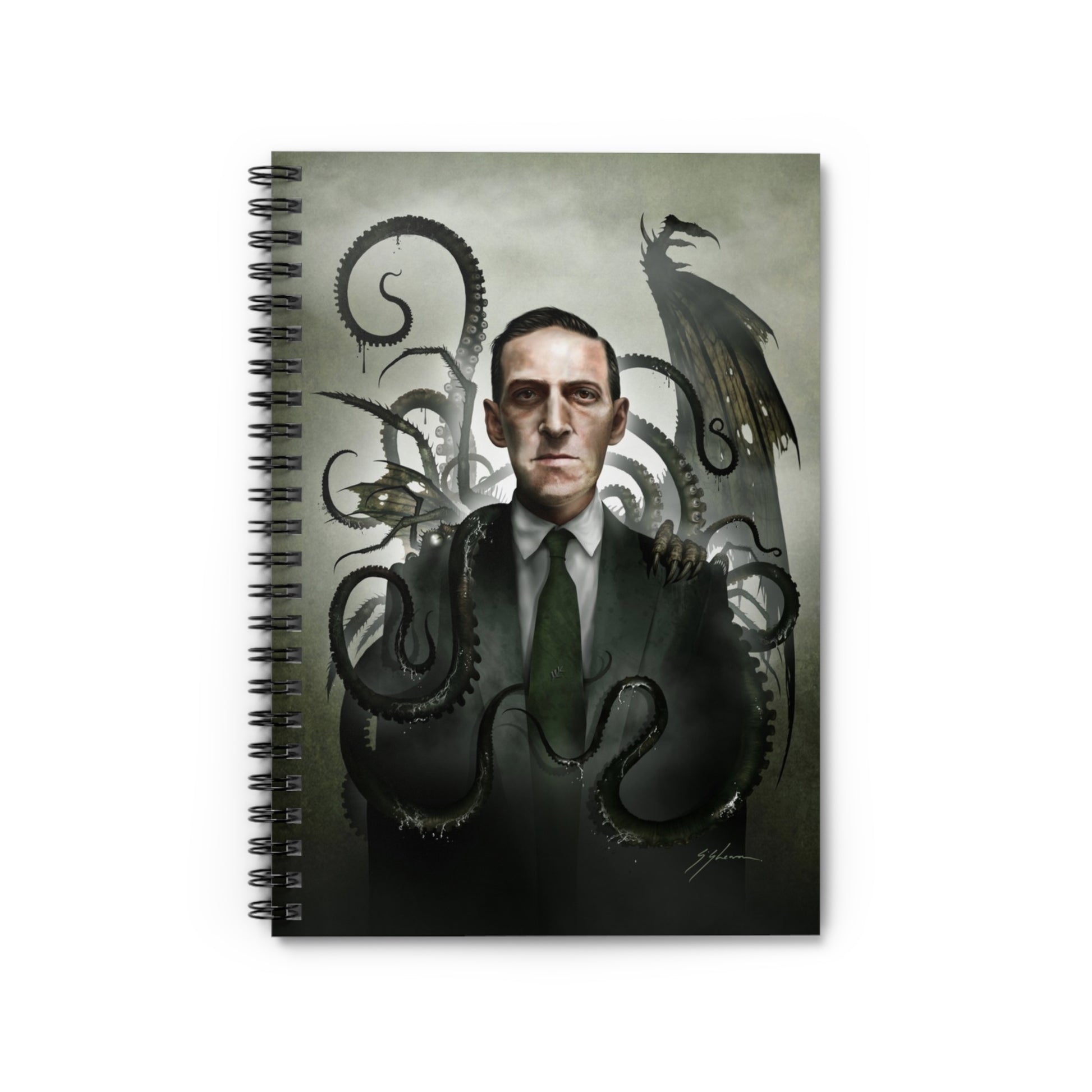 H.P. Lovecraft spiral notebook — original cosmic horror dark art portrait by Mister Sam Shearon