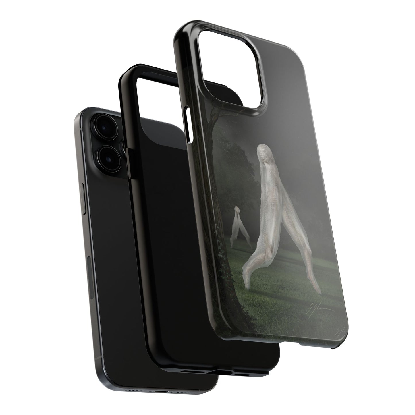 Nightcrawler phone case by Mister Sam Shearon — iPhone, Samsung, dark art, cryptid, creepypasta, paranormal, horror, human-made, non-AI. 