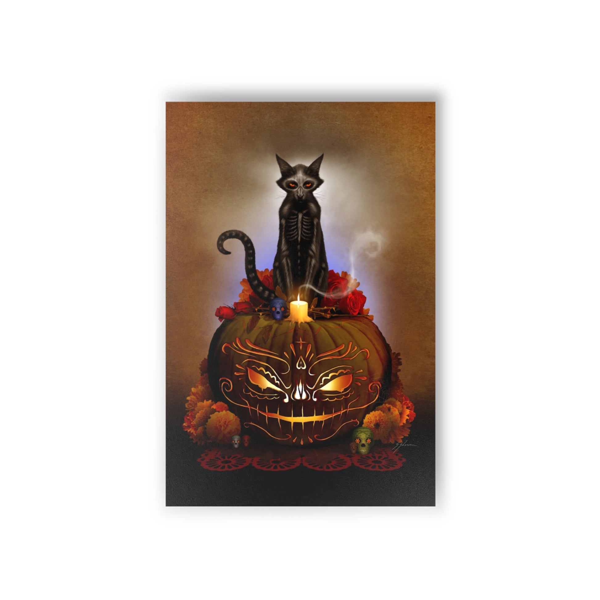Día De Los Meowtos postcard back — Mister Sam Shearon dark art collectible 10-pack