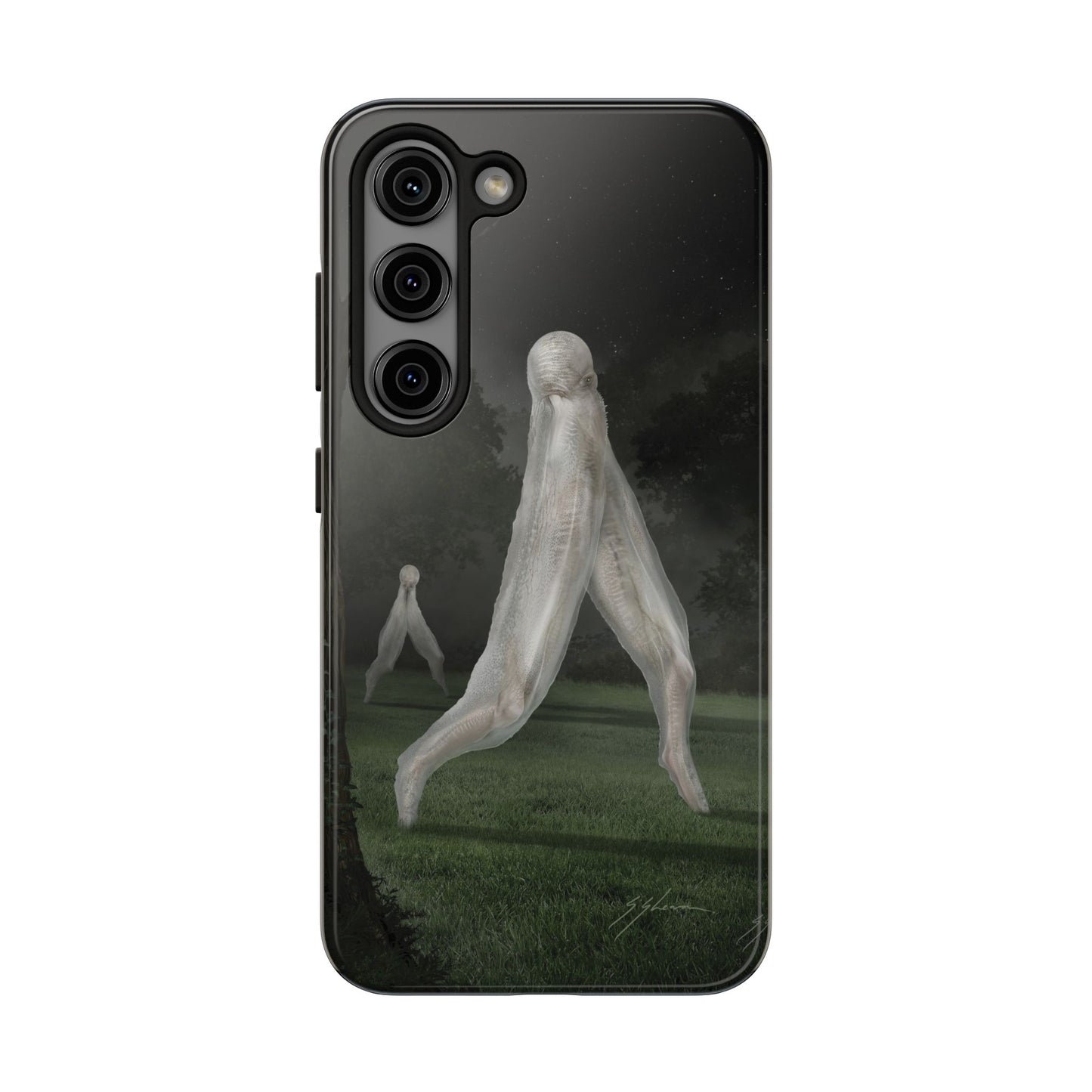 Nightcrawler phone case by Mister Sam Shearon — iPhone, Samsung, dark art, cryptid, creepypasta, paranormal, horror, human-made, non-AI. 