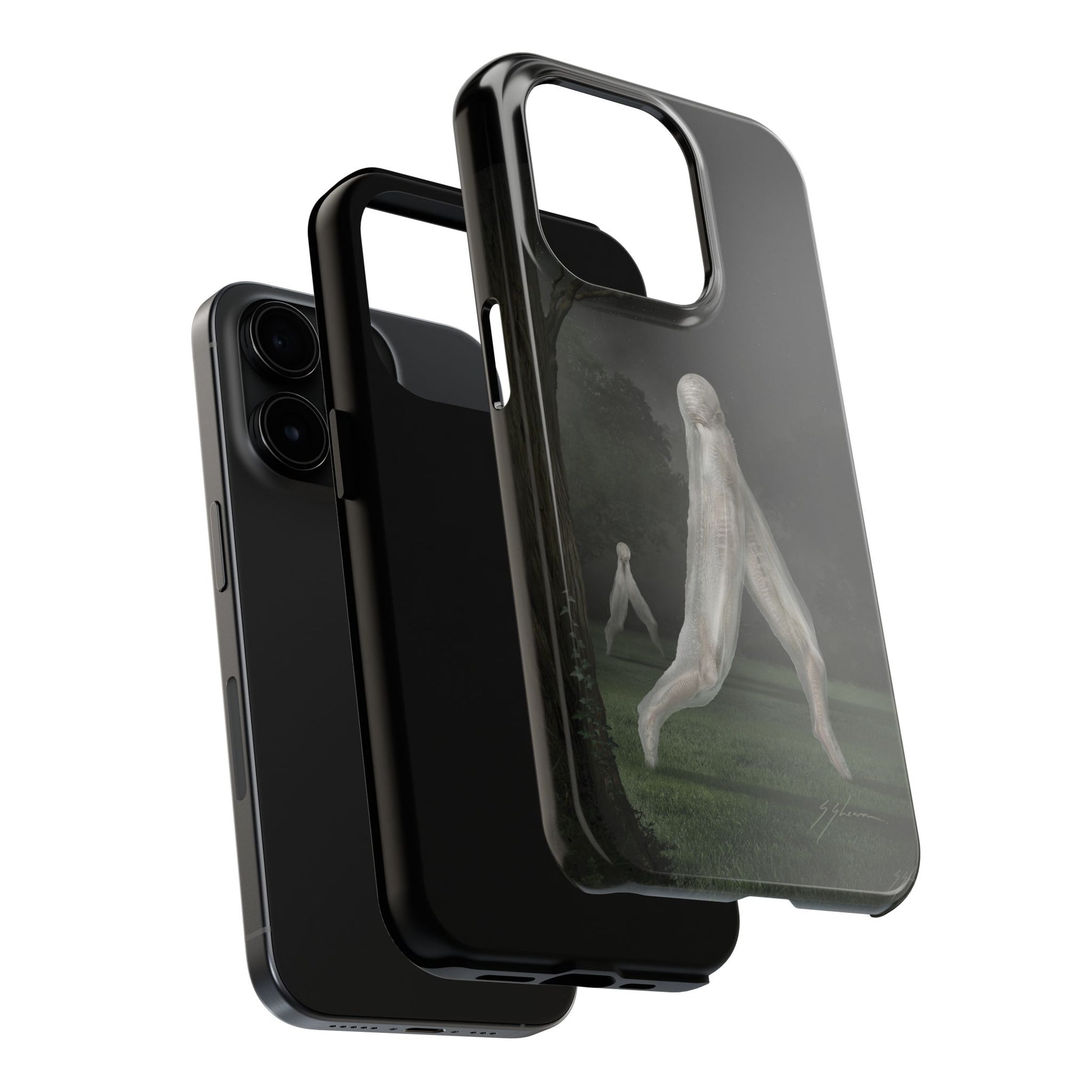 Nightcrawler phone case by Mister Sam Shearon — iPhone, Samsung, dark art, cryptid, creepypasta, paranormal, horror, human-made, non-AI. 