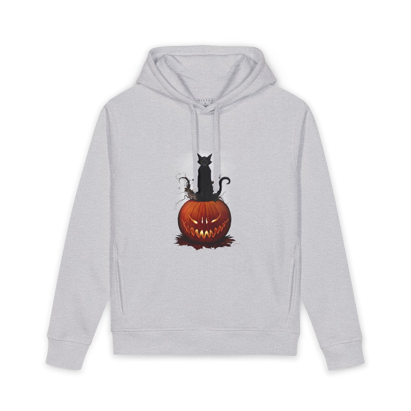 Cat O' Lantern hoodie black — black cat and jack-o-lantern artwork by Mister Sam Shearon