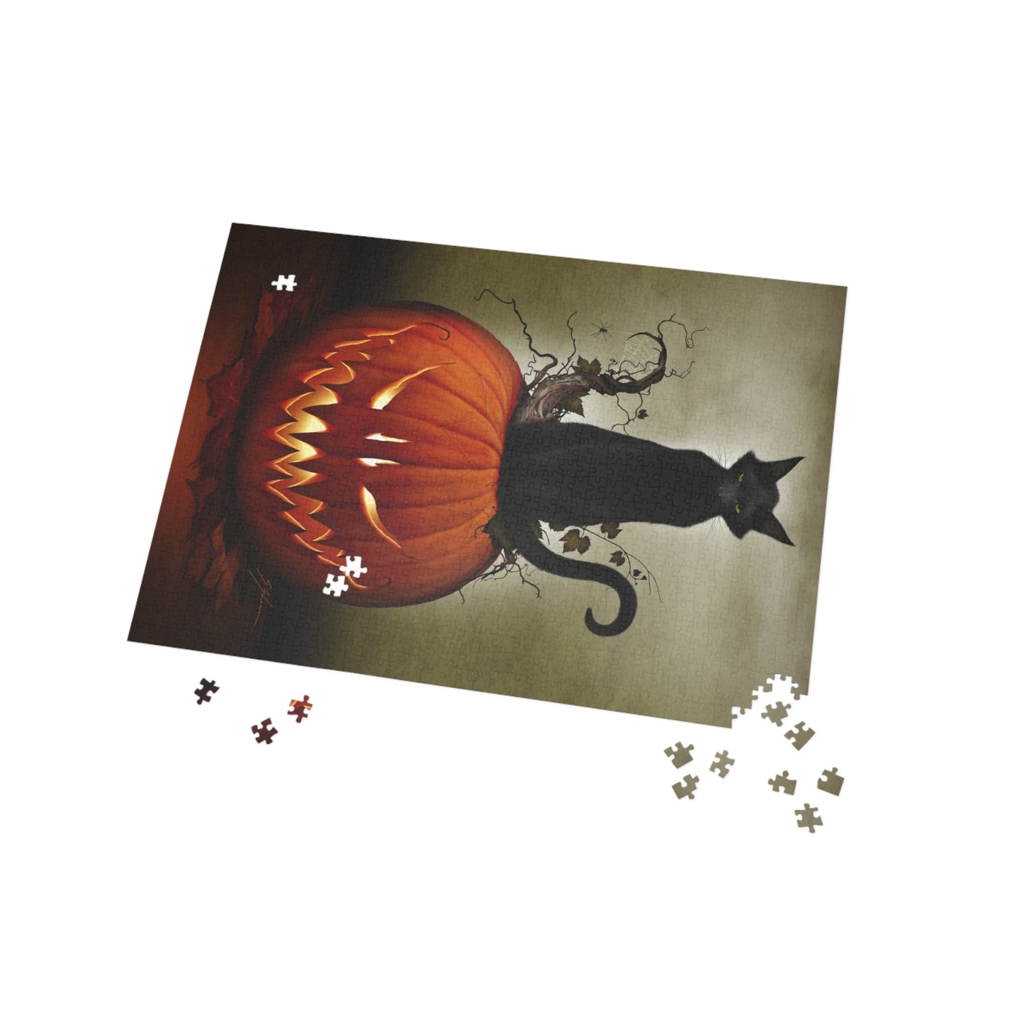 Cat O' Lantern puzzle mat black gift box — Mister Sam Shearon Halloween dark art collectible