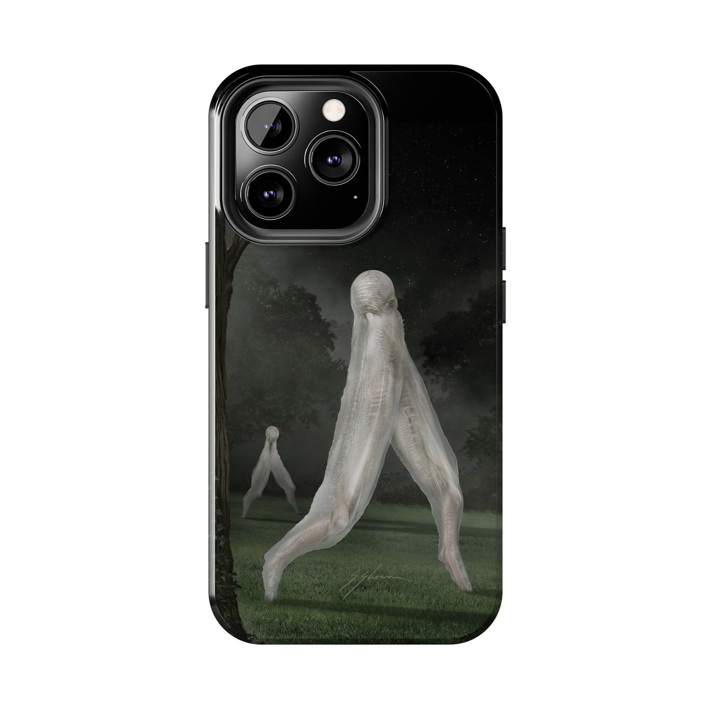 Nightcrawler phone case by Mister Sam Shearon — iPhone, Samsung, dark art, cryptid, creepypasta, paranormal, horror, human-made, non-AI. 
