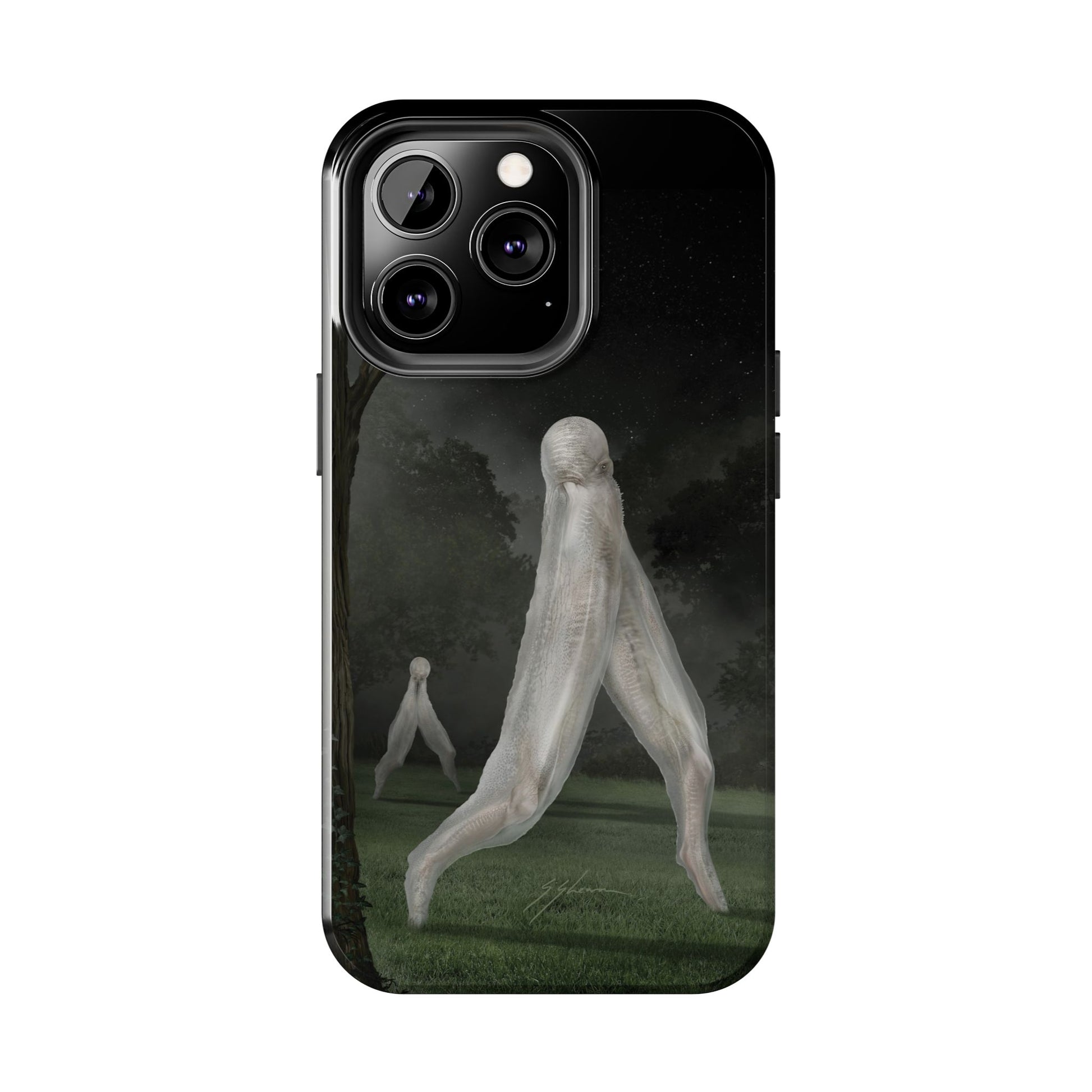 Nightcrawler phone case by Mister Sam Shearon — iPhone, Samsung, dark art, cryptid, creepypasta, paranormal, horror, human-made, non-AI. 