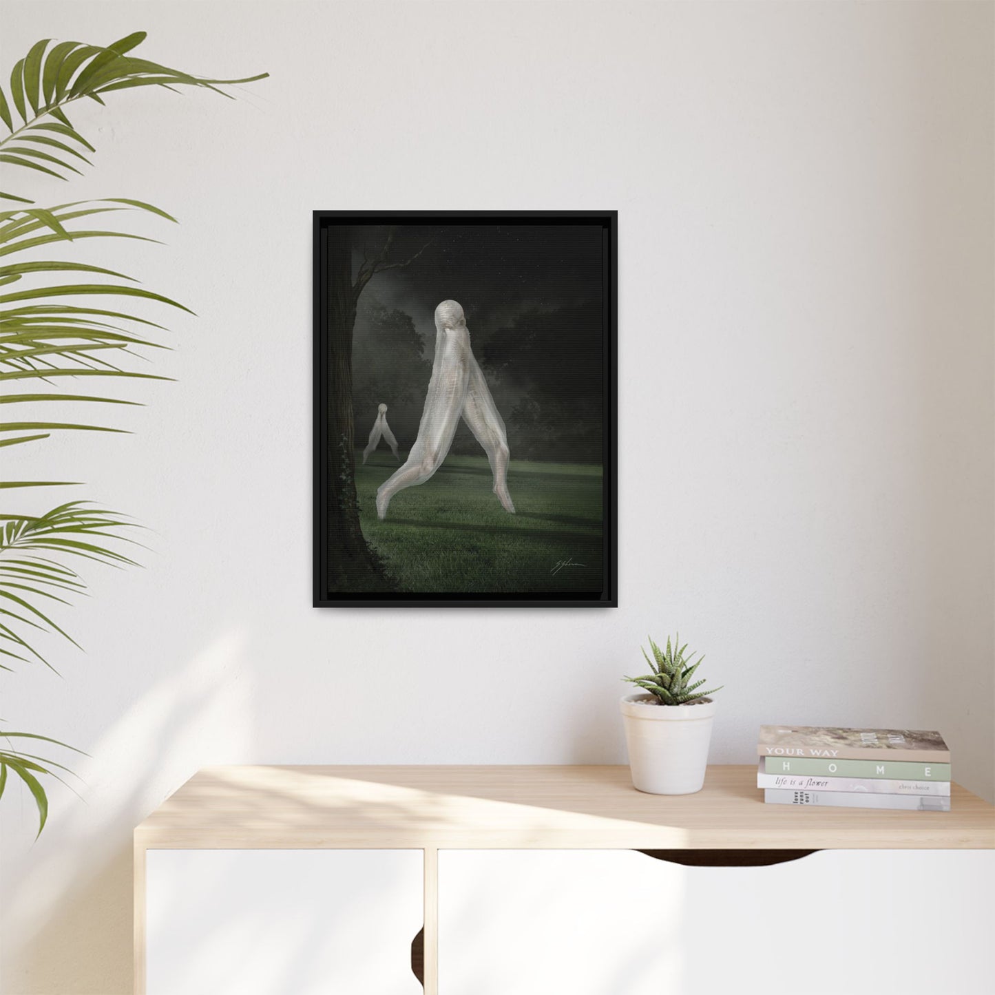 Nightcrawler framed canvas side view — pinewood frame cryptid art by Mister Sam Shearon