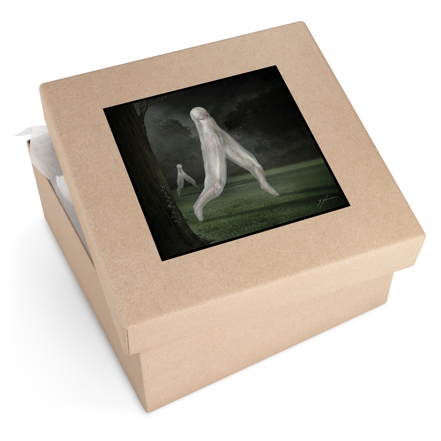 Nightcrawler square sticker by Mister Sam Shearon — dark art, cryptid, creepypasta, paranormal, horror, indoor outdoor, human-made, non-AI. 