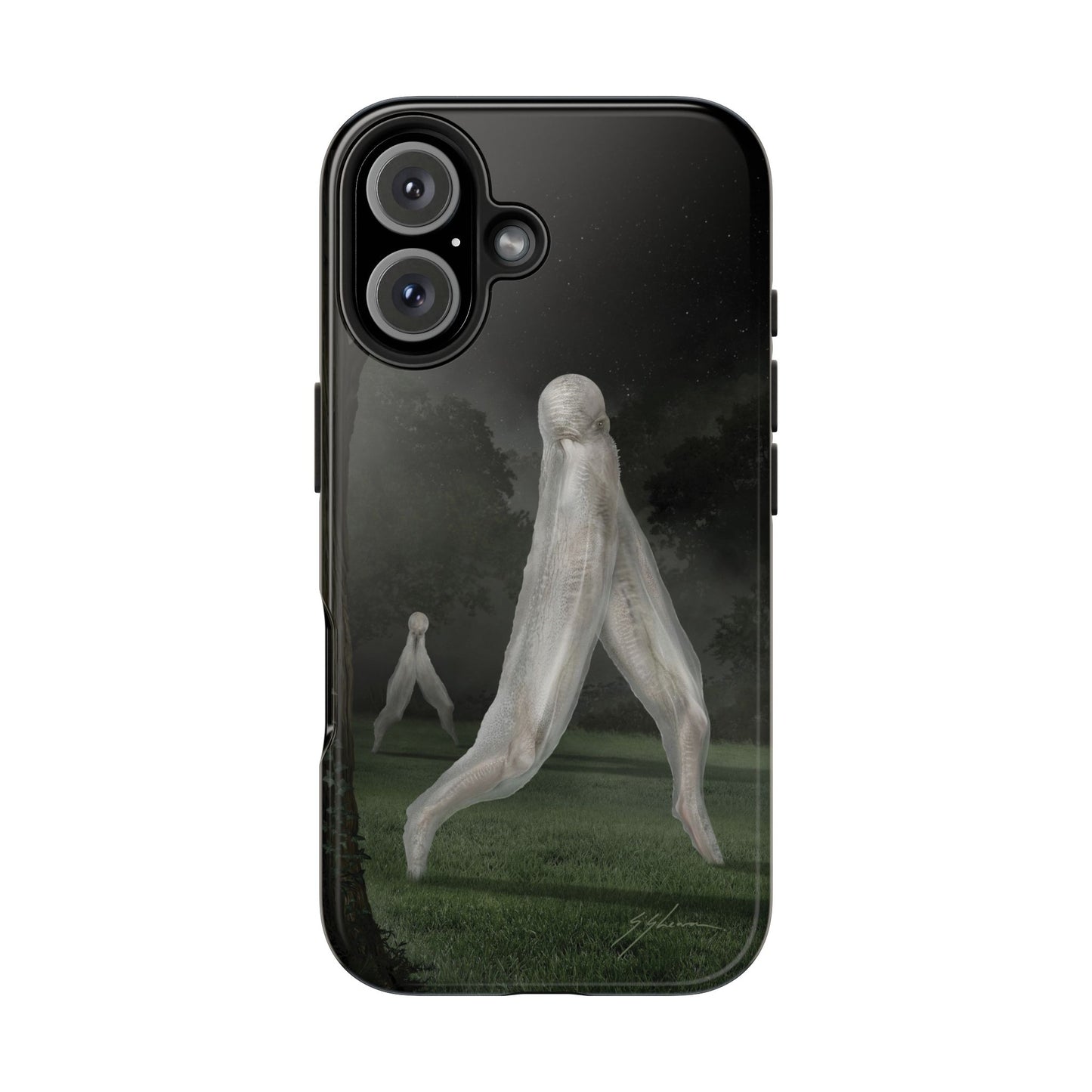 Nightcrawler phone case by Mister Sam Shearon — iPhone, Samsung, dark art, cryptid, creepypasta, paranormal, horror, human-made, non-AI. 